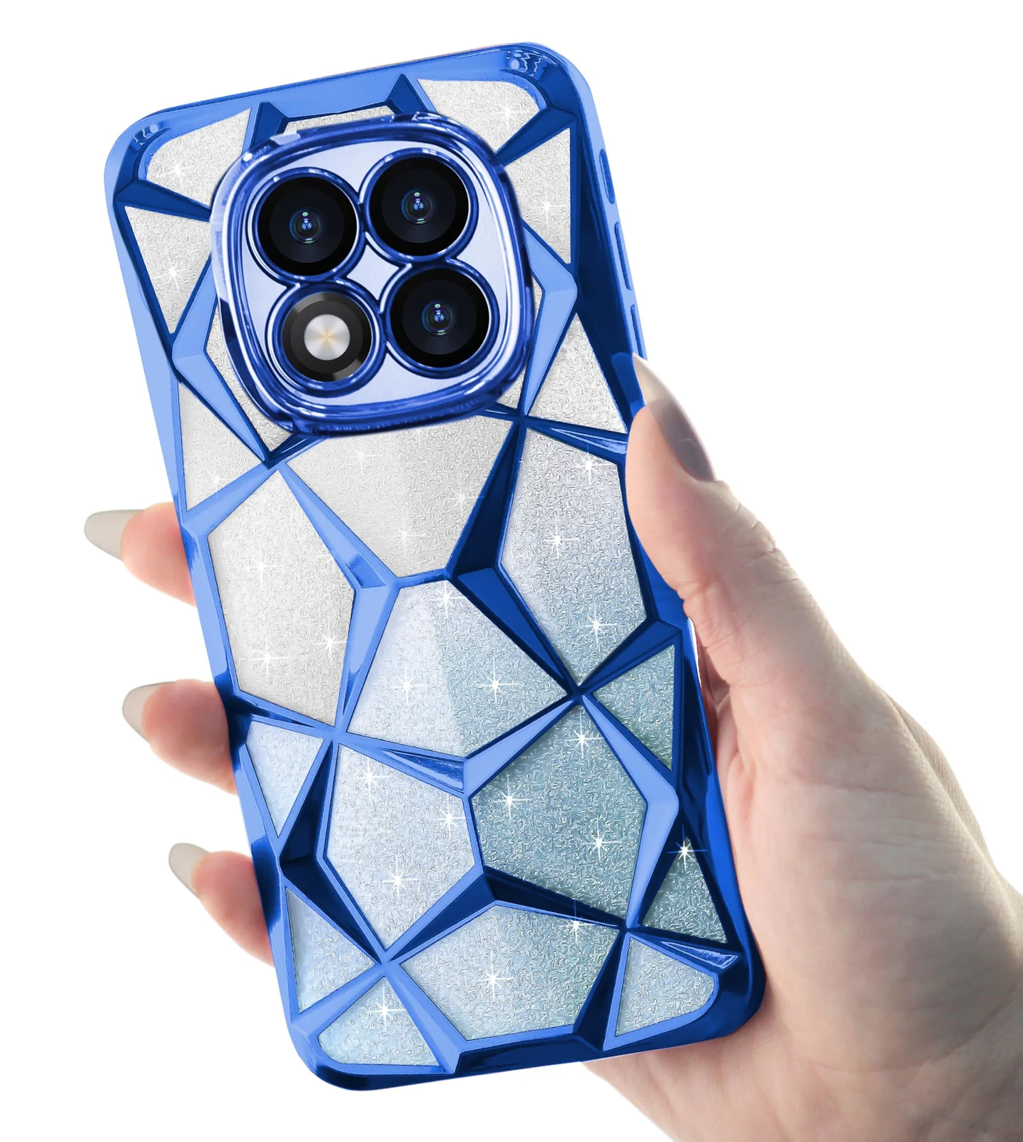 DL3 Mobilak Compatible with Redmi Note 14 Pro 5G /POCO X7 5G Case Plating Bling Gradient Glitter Clear Cover Soft TPU Silicone Cute Camera Protection Shockproof Back for Women Girls Case - Blue