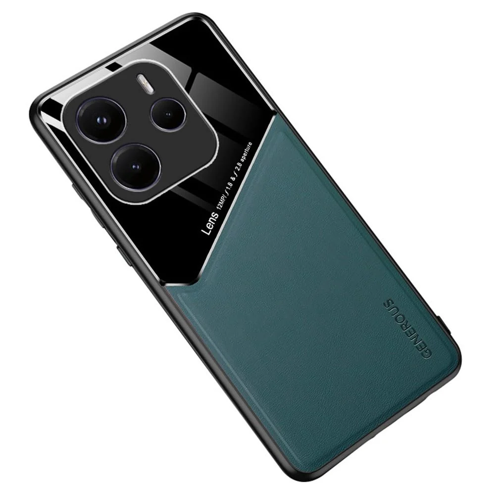 DL3 Mobilak Faux Leather and Plexiglass TPU Case for Xiaomi Redmi Note 14 4G (Not 5G) with Magnetic Car-Mount Support and Shockproof Design - Green