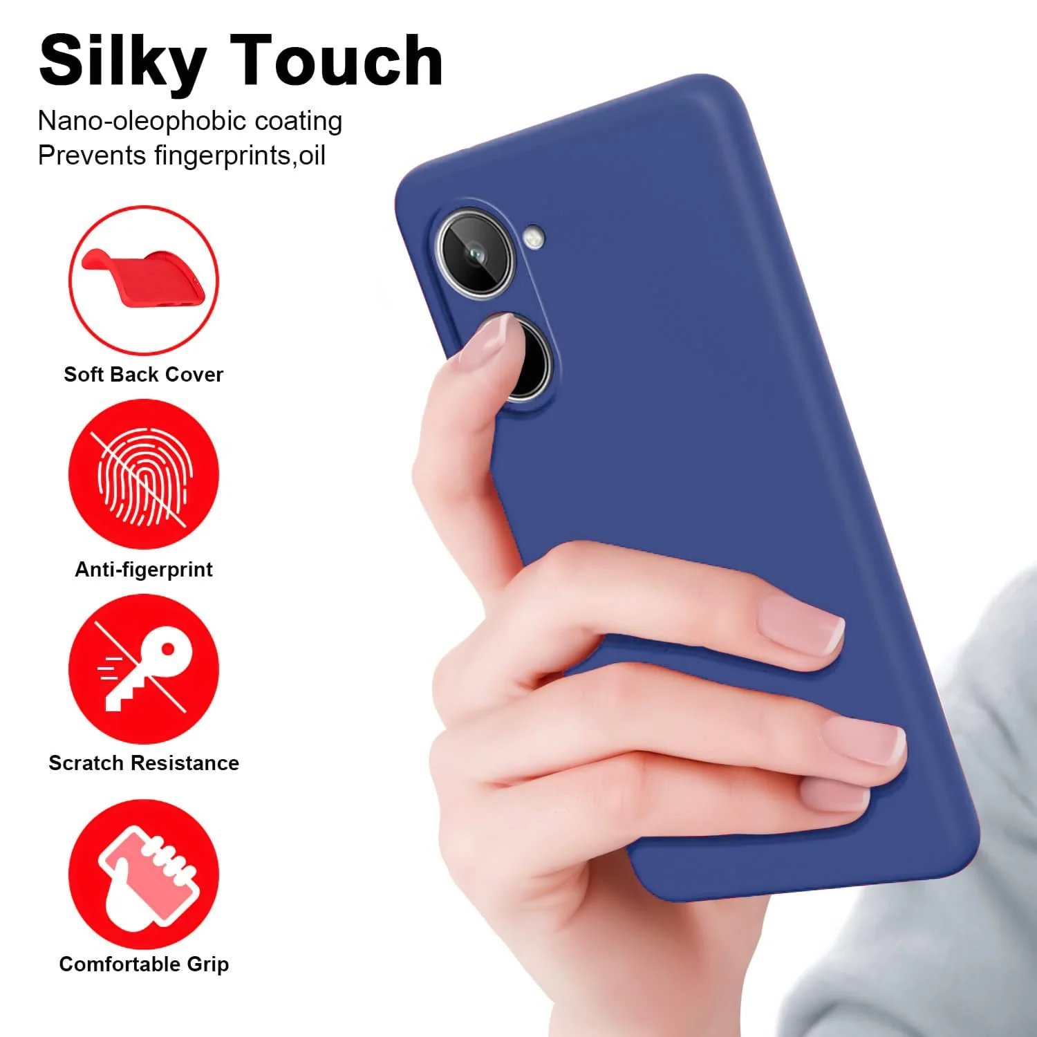 DL3 Mobilak Liquid Silicone Case for realme 10 4G, Shock-absorbing protection, Scratch-resistant surface, Soft microfiber lining - Blue 1