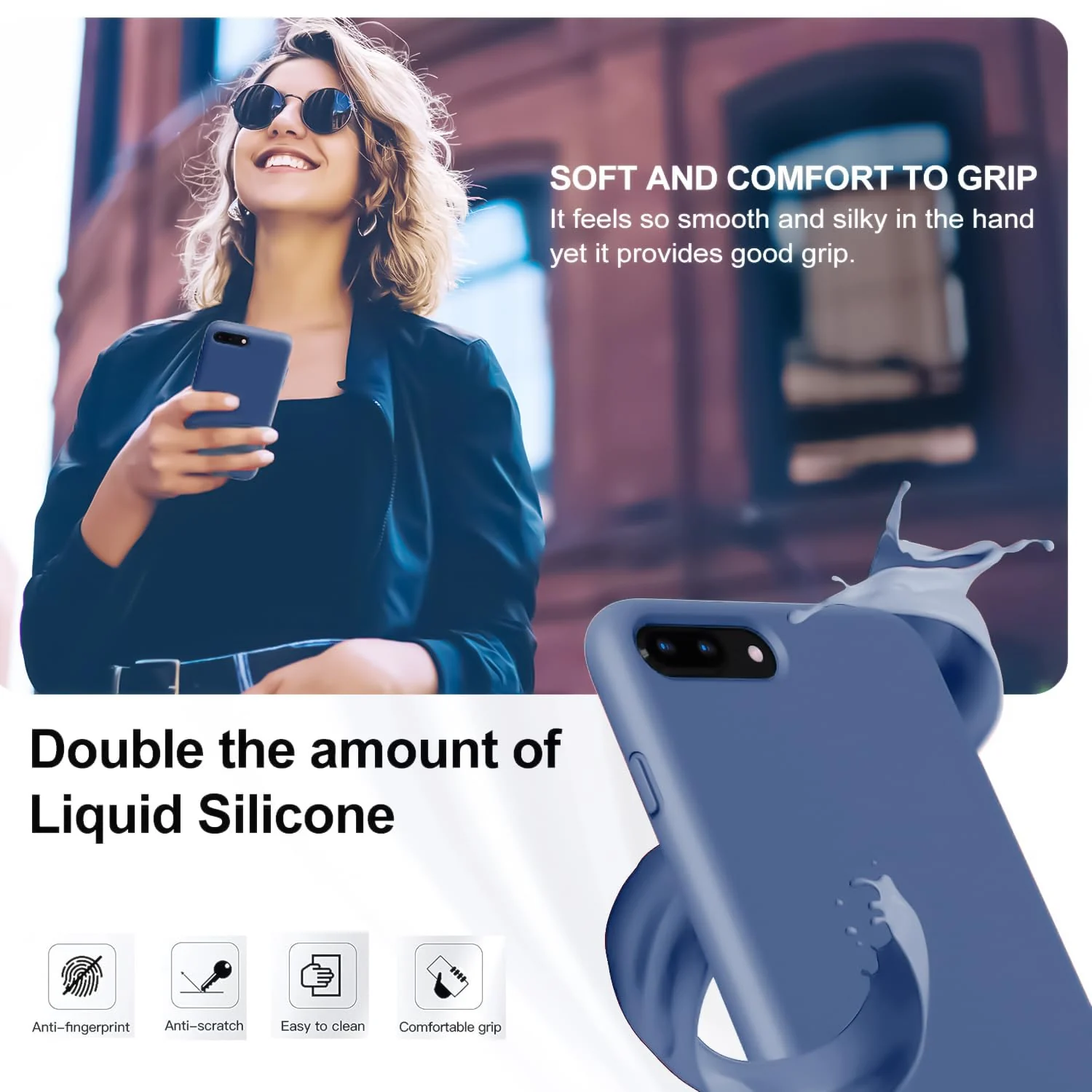 DL3 Mobilak Liquid Silicone Protective Case for iPhone 7 Plus / iPhone 8 Plus with Camera Protection and Microfiber Lining - Pine Blue