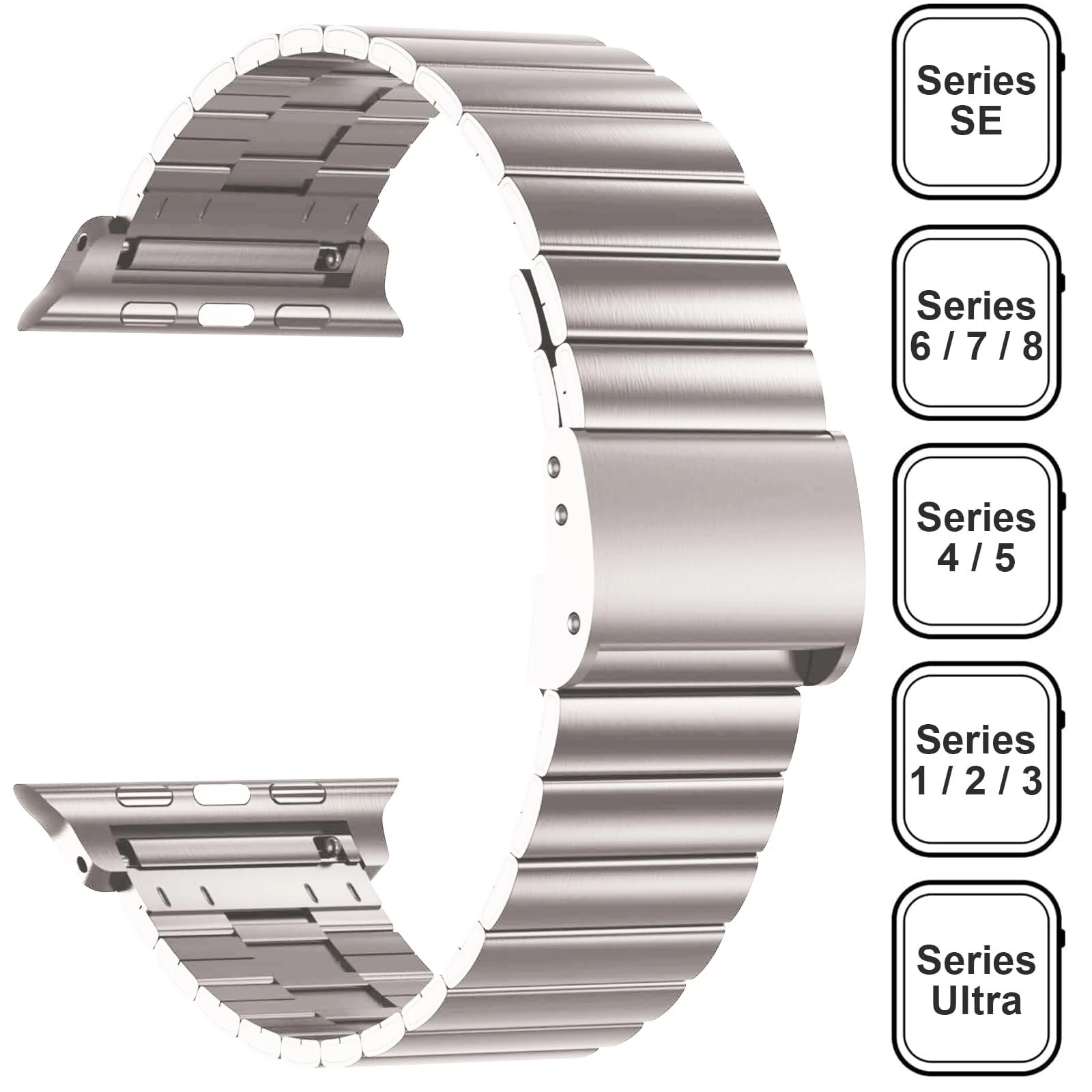 DL3 Mobilak Case with Strap For Apple Watch Ultra 2 49mm Stainless Steel Metal Straps, Hard PC Case With Glass Screen Protector Cover with Strap Bands for Apple Watch Ultra 49mm - StarLight
