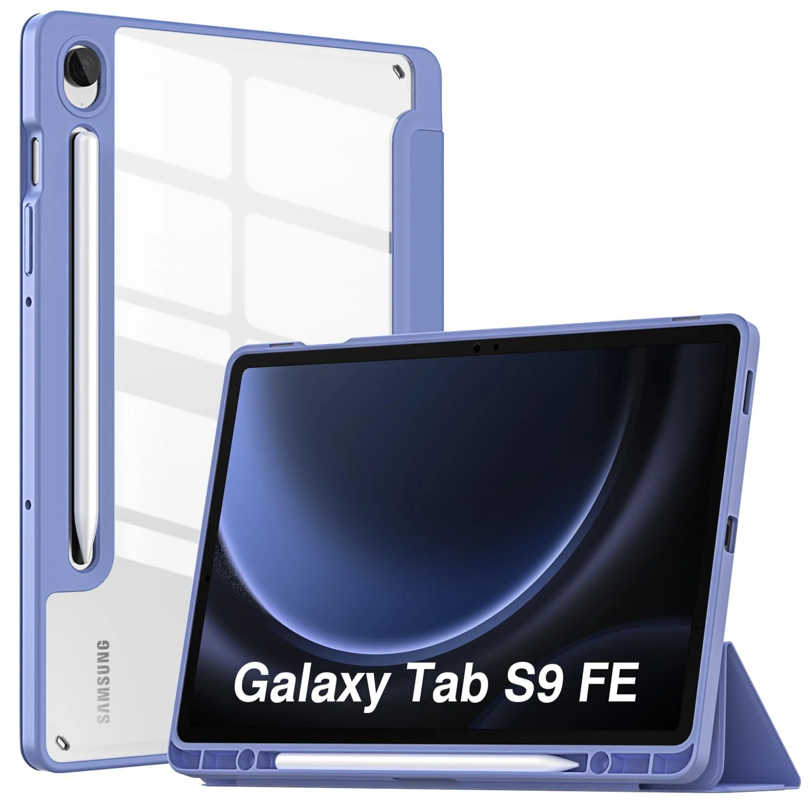 DL3 Mobilak Hybrid Slim Case for Samsung Galaxy Tab S9 FE 5G 10.9 Inch/Galaxy Tab S9 11 Inch 2023 with S Pen Holder, Shockproof Cover with Clear Transparent Back Shell, Auto Wake/Sleep - Lavender