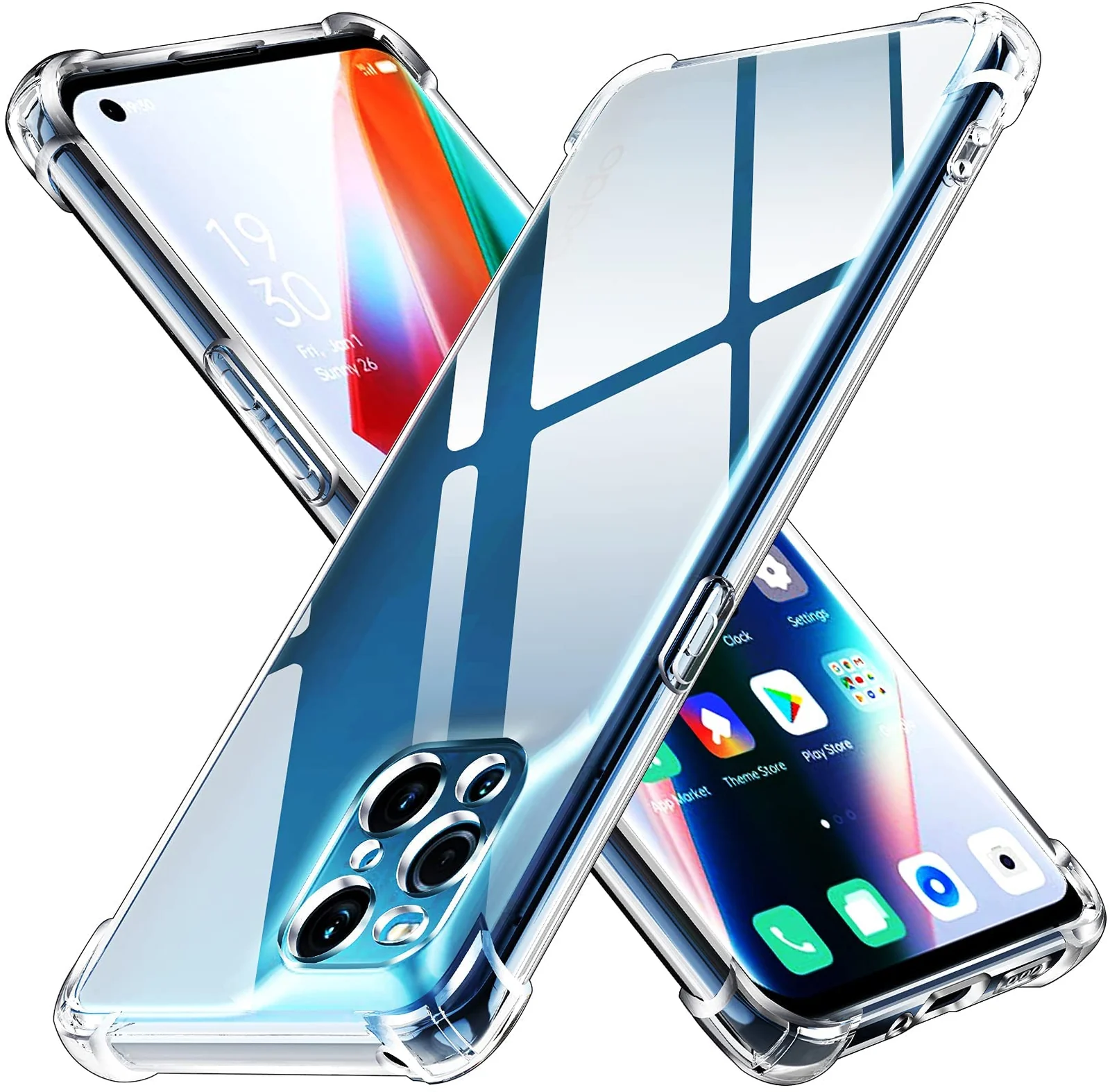 DL3 Mobilak Case Compatible with OPPO Find X3 Pro/Find X3, Cover Silicone Transparent TPU Gorilla Anti-shock Protector Camera Shockproof Corners - Clear