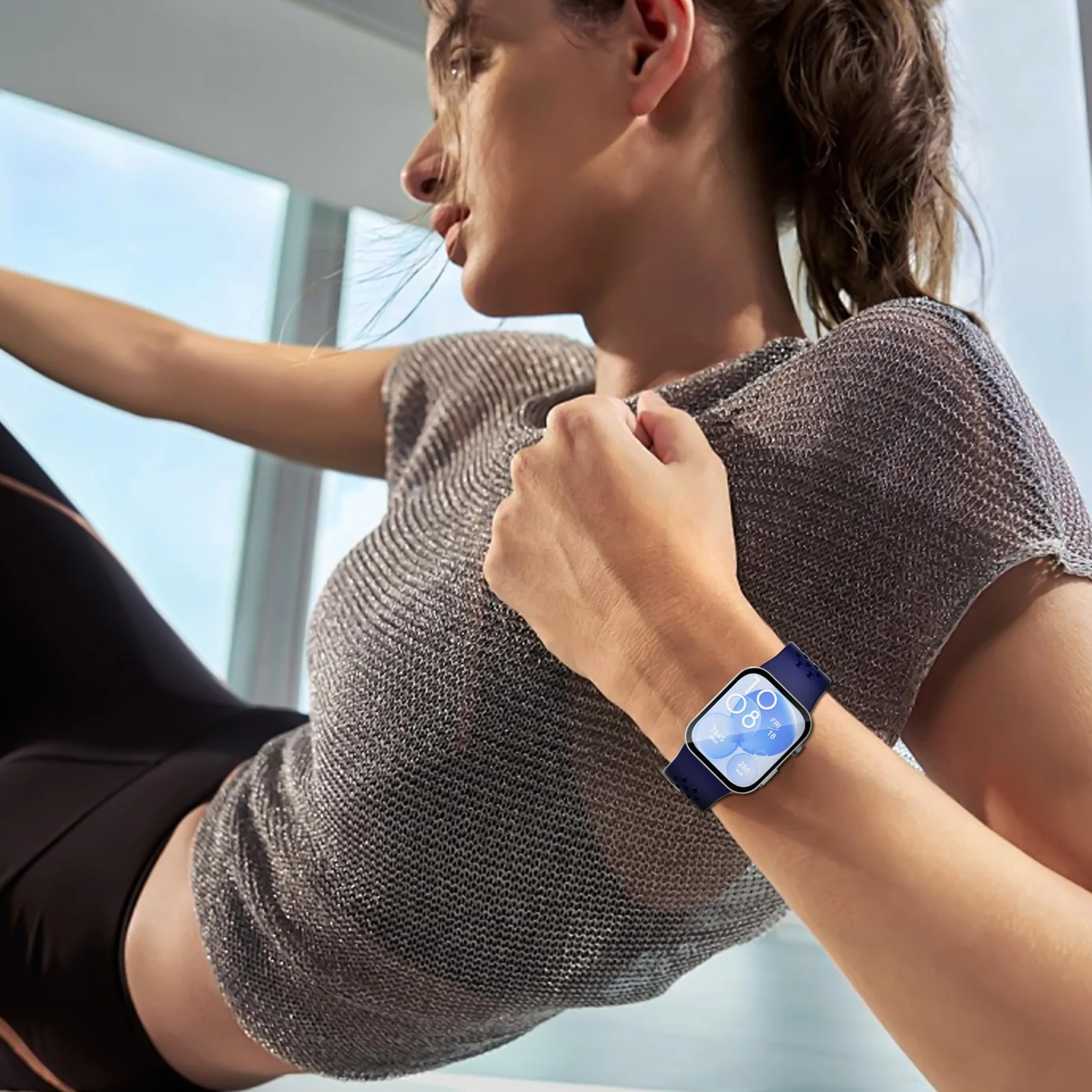 DL3 Mobilak Silicone Strap Compatible with Huawei Watch Fit 3/Fit 4/Fit 4 Pro Magnetic Metal Buckle Sport Silicone Breathable Strap for Men Women Band Quick Release Soft Replacment Wristband - Midnight Blue