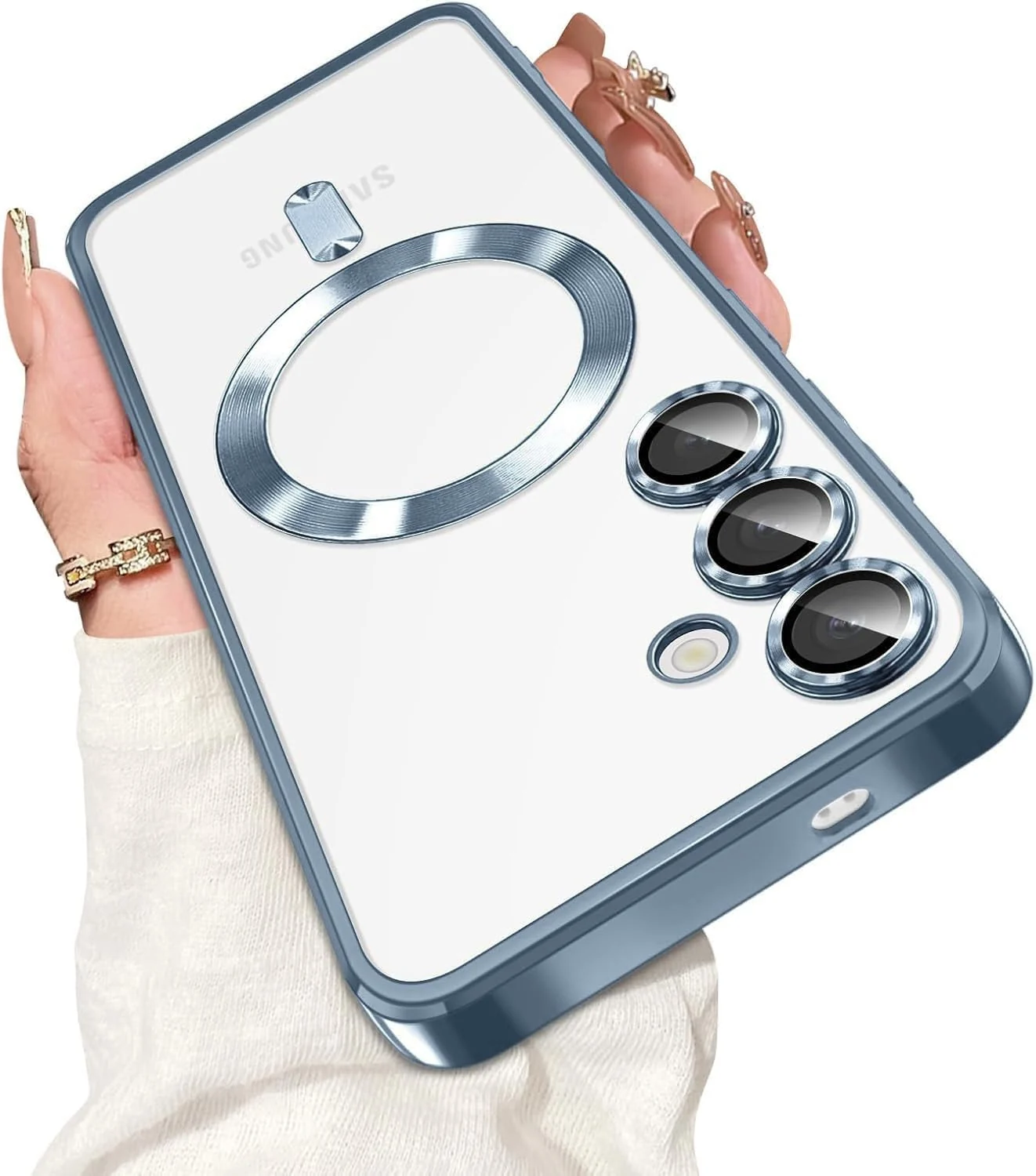 DL3 Mobilak Case For Samsung Galaxy S23+ Plus MagSafe with Camera Lens Protector, Magnetic Clear Case Full Protection Plating Anti-Scratch Slim Thin Case Cover - Sierra Blue