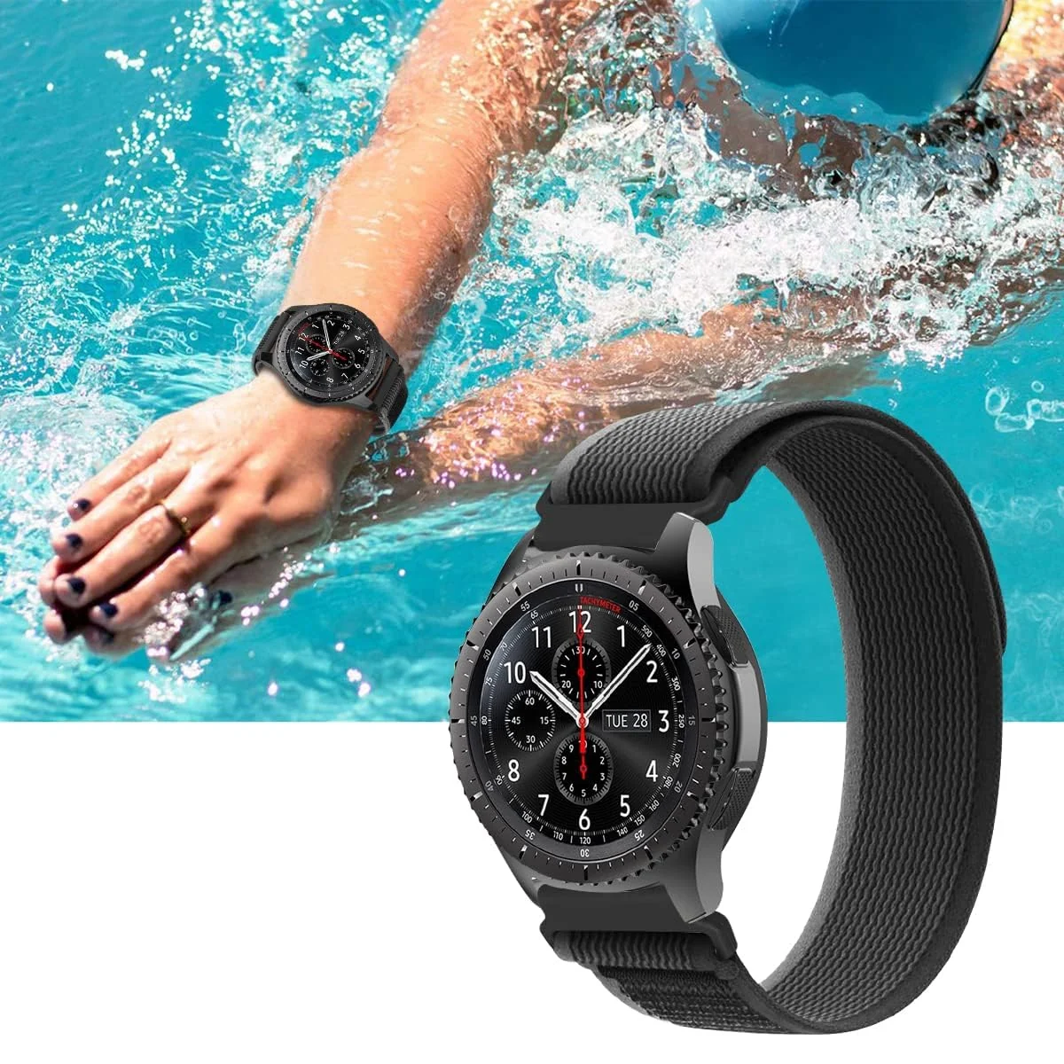 DL3 Mobilak No-Gap Nylon Watch Bands Compatible with Samsung Galaxy Watch 6 5 4 Band 40mm 44mm/Watch 5 Pro Band 45mm/Watch 6 4 Classic Band 42mm 43mm 46mm 47mm, Alpine Loop Woven Sport Strap Men Women - Trail Black