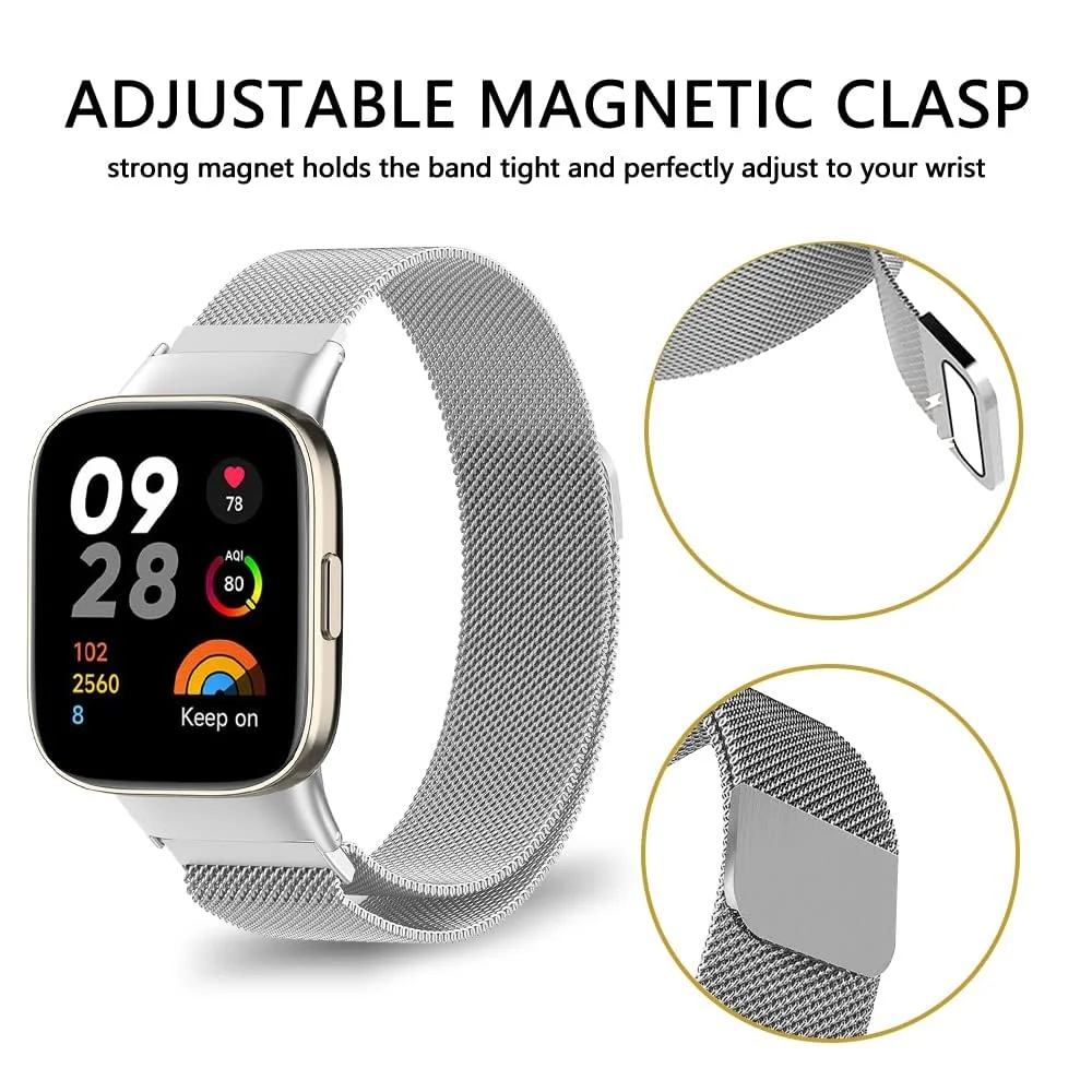 DL3 Mobilak Bracelet Compatible with Xiaomi Redmi Watch 3, Woven Stainless Steel Watch Strap, Mesh Metal Wrist Adjustable Replacement Strap Women Men for Xiaomi Redmi Watch3 - Silver