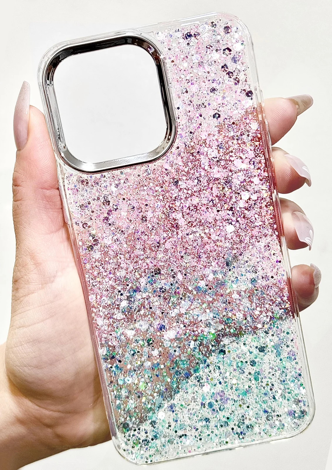 DL3 Mobilak Glitter Protective Case for Samsung Galaxy S25 Ultra, Supports wireless charging, Camera protection, Shock-absorbing protection - Pink Green