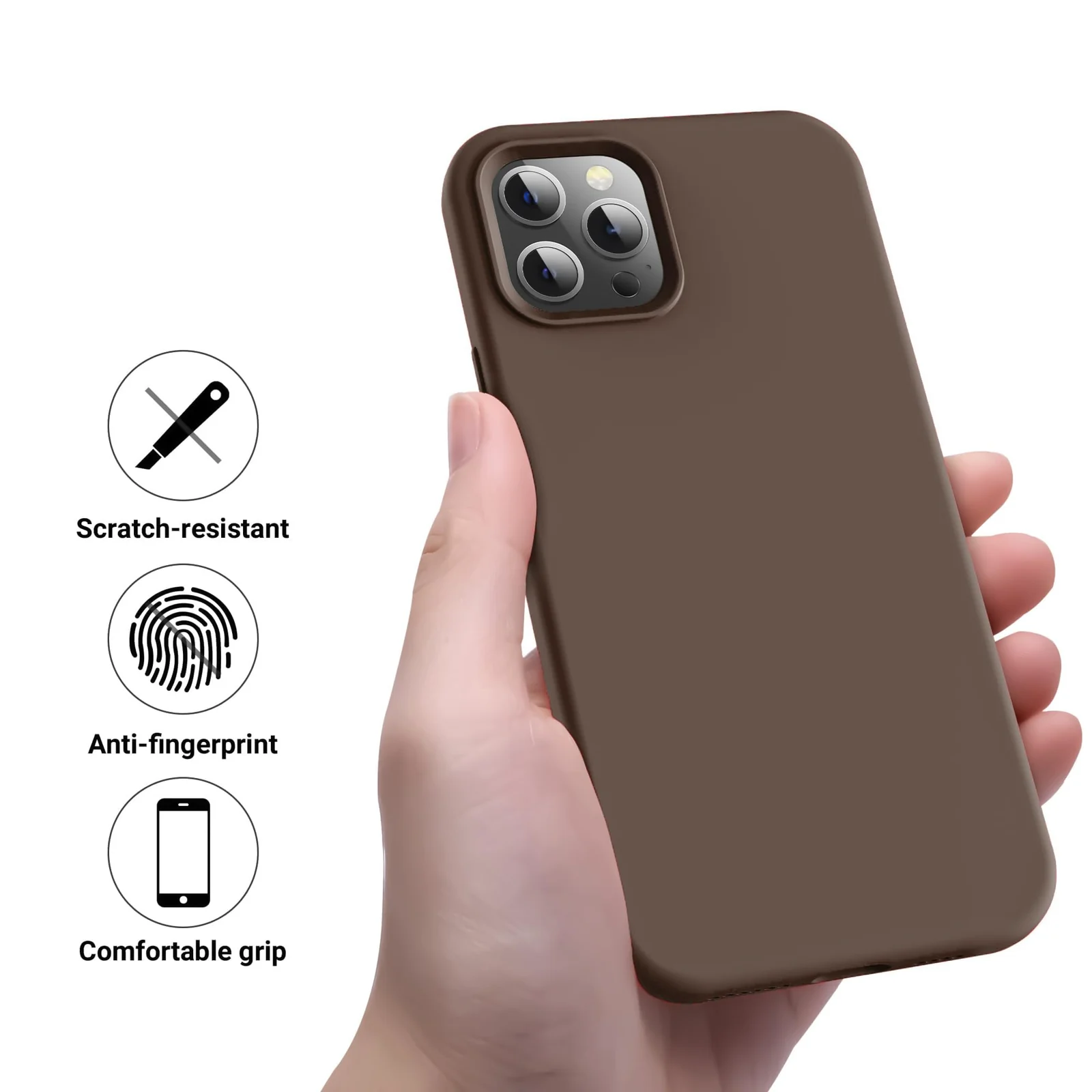 DL3 Mobilak Liquid Silicone Protective Case for iPhone 13 Pro (6.1 Inch) with Camera Protection and Microfiber Lining - Brown