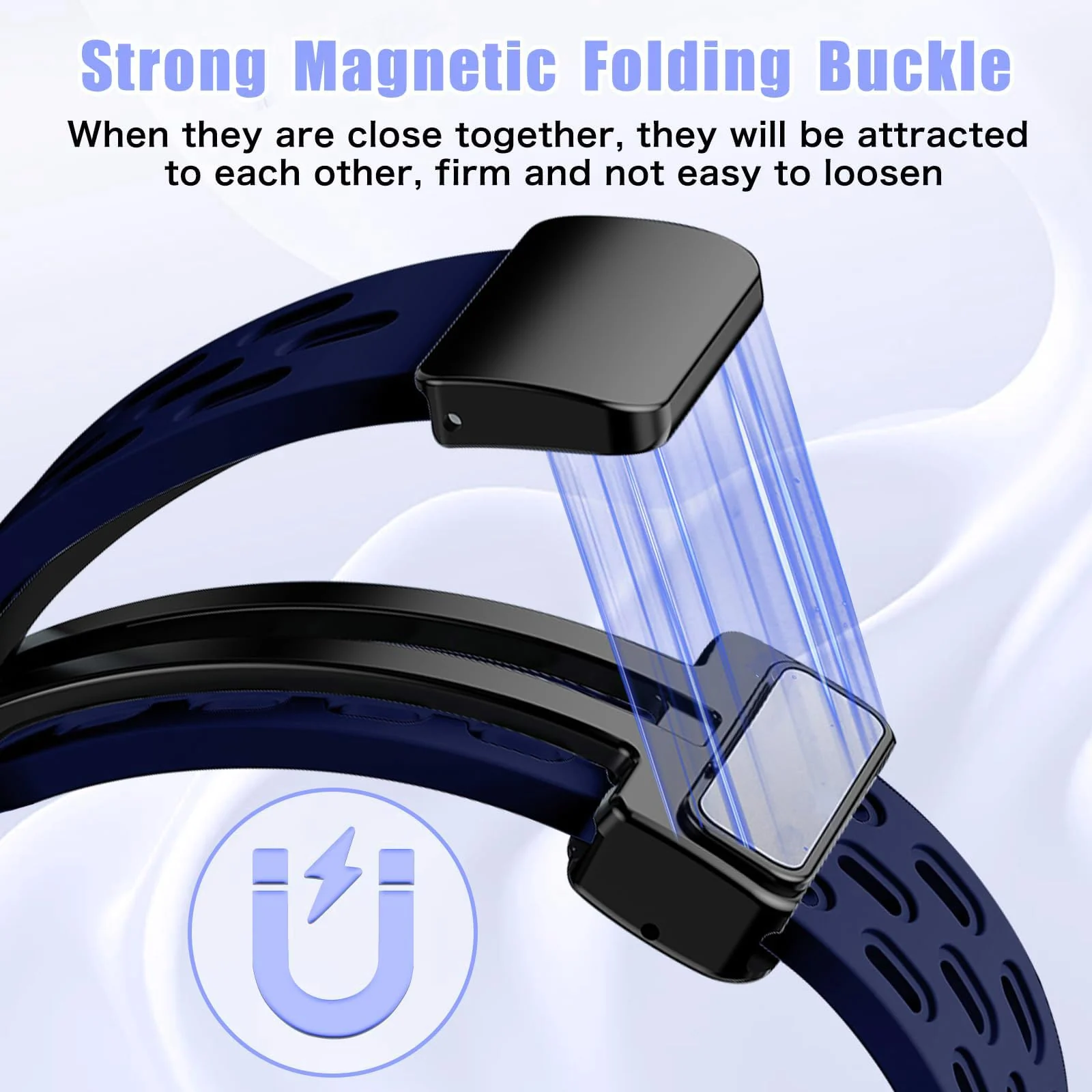 DL3 Mobilak Strap For Xiaomi Mi Band 10/9/8 Magnetic Metal Buckle Sport Silicone Breathable Strap for Men Women Band Quick Release Soft Replacment Wristband For Xiaomi Smart Band 8/9/10 - Blue