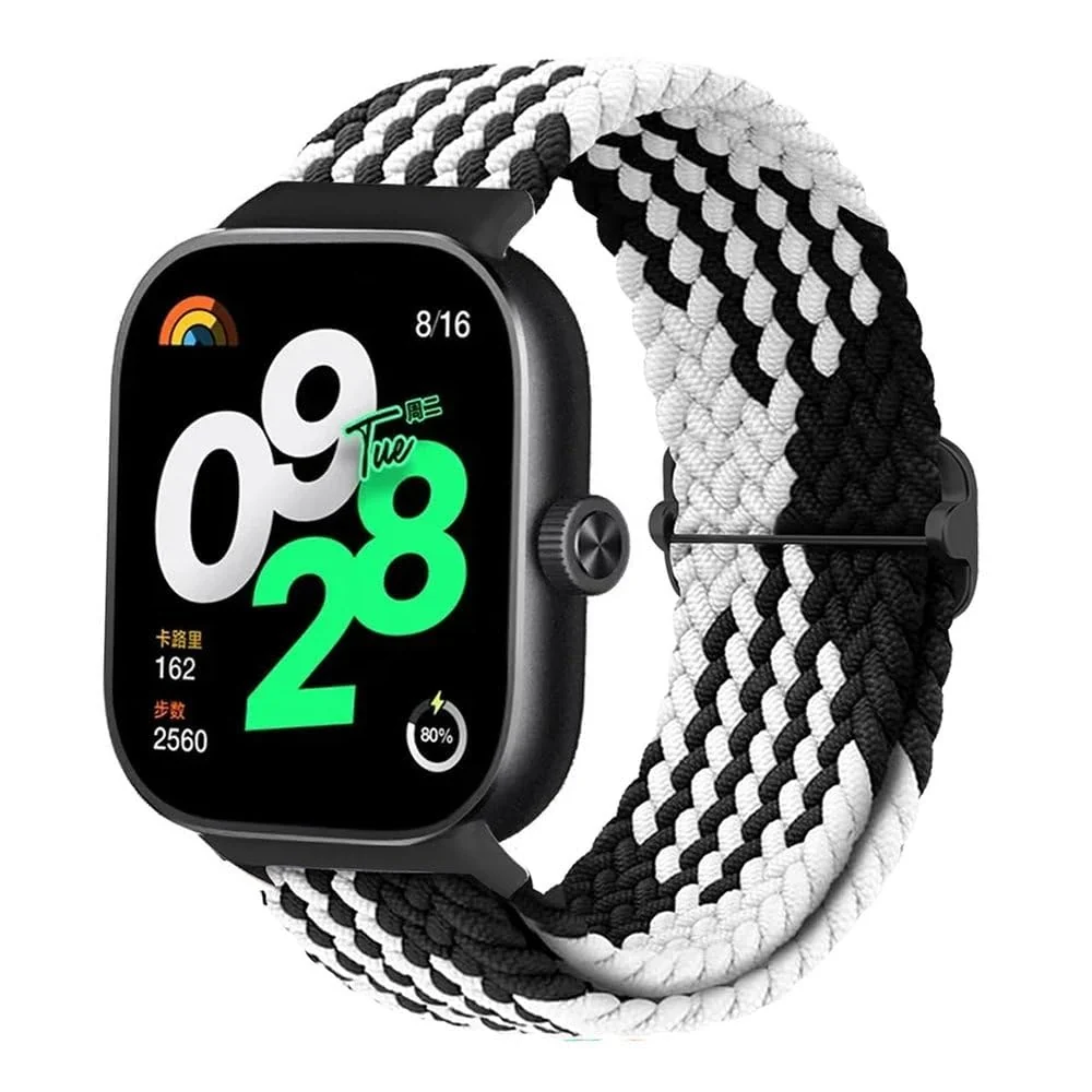 DL3 Mobilak Braided Band For Redmi 4/5 / 6 / Xiaomi Smart Band 8 Pro/Band 9 Pro for Women Men, Adjustable Braided Bands Straps Elastics Sport Wristband Nylon Strap - Black White