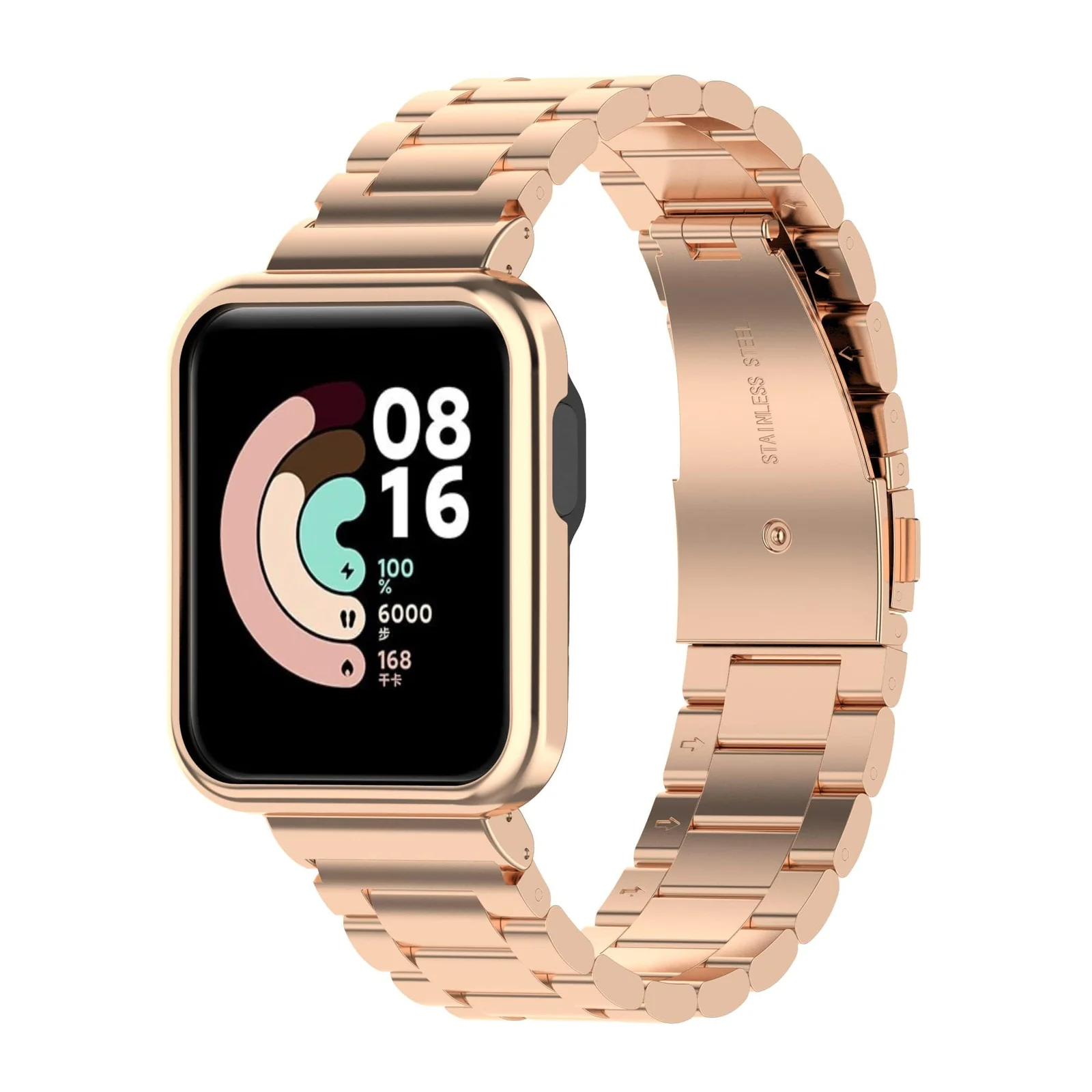 DL3 MOBILAK Adjustable Stainless-Steel Watch Strap with Case for Xiaomi Mi Watch Lite and Redmi Watch 1 - Rose Gold