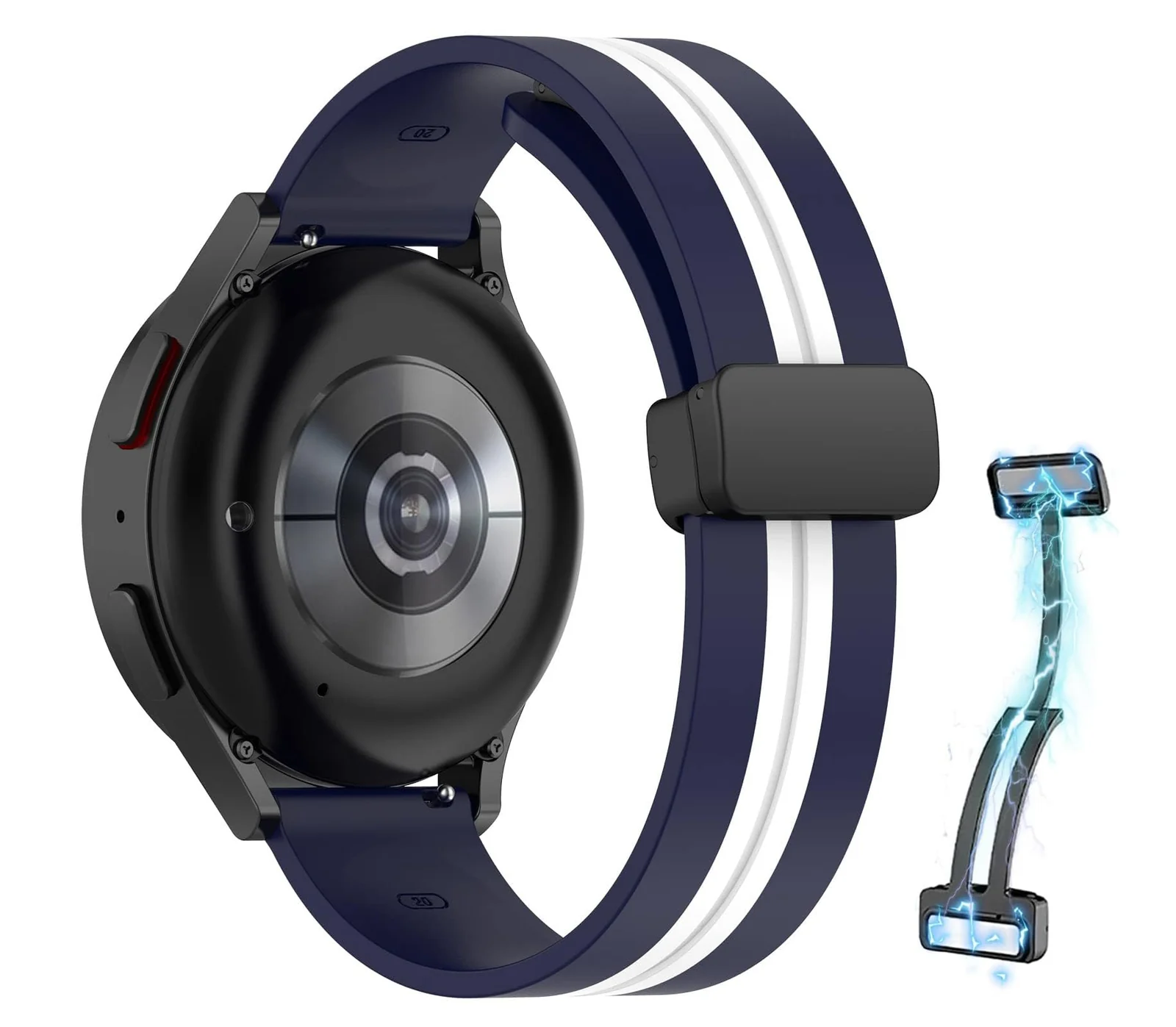 DL3 Mobilak Strap Silicone Magnetic Buckle 20MM For Samsung Gear Sport/Watch 6/5/4/5 Pro 45mm/S2 classic/active 2 40mm 44mm/Amazfit GTS 2/2e/GTS 3/3 Pro/GTS 4/GTS 2 Mini/3 Mini/4 Mini/Bip 3/Bip 3 Pro - A.Blue White