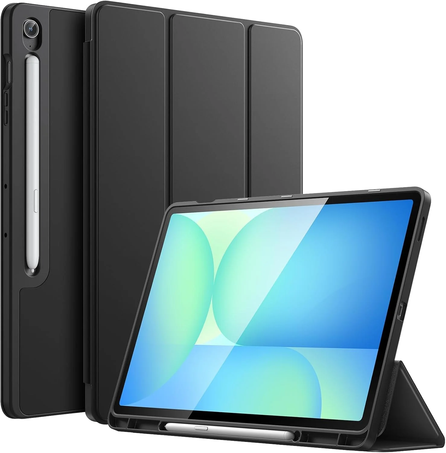 DL3 Mobilak Samsung Galaxy Tab S10 FE Plus 13.1 Inch 2025 Model (SM-X620/X626) with Pen Holder, Soft TPU Back Trifold Stand Protective Smart Cover Flip, Auto Wake&Sleep - Black