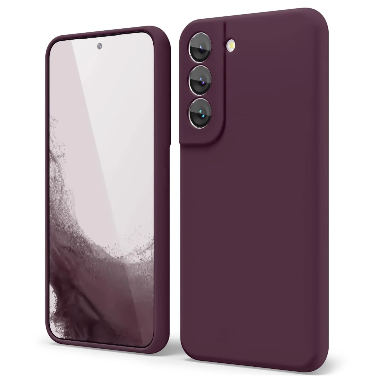 DL3 Mobilak Liquid Silicone Protective Case with Soft Microfiber Lining with Full Camera Protection for Samsung Galaxy S22 5G - Wine Red