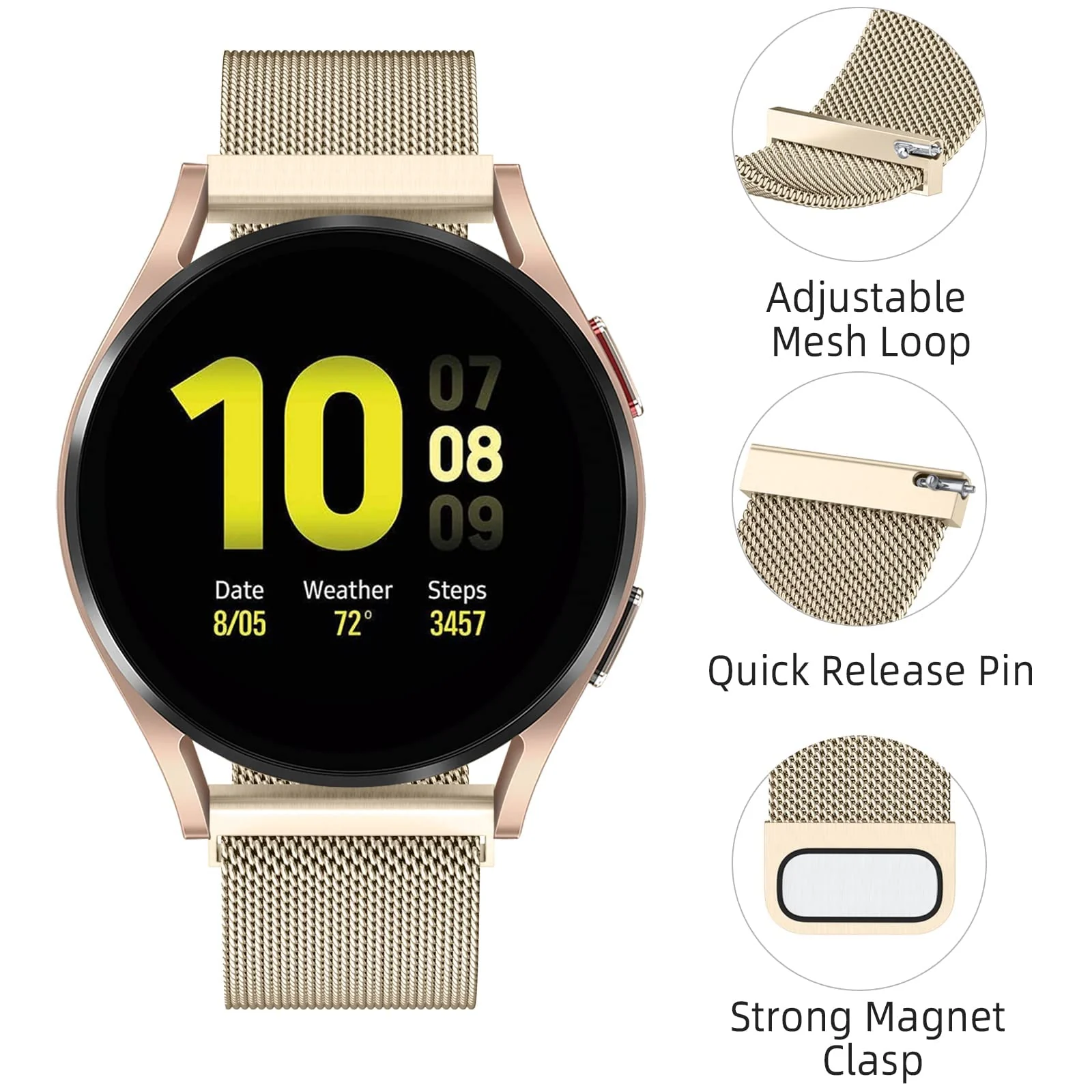 DL3 Mobilak Band stainless steel Magnetic 22MM Strap For Samsung Galaxy Watch 3 45mm/Watch 46mm/Gear S3/Huawei watch GT4 GT3 46MM/Watch 3&4/3&4 Pro/GT2E/GT2 Pro/GT GT2 46MM/Amazfit GTR 2/2e/3/4/3 Pro - Starlight
