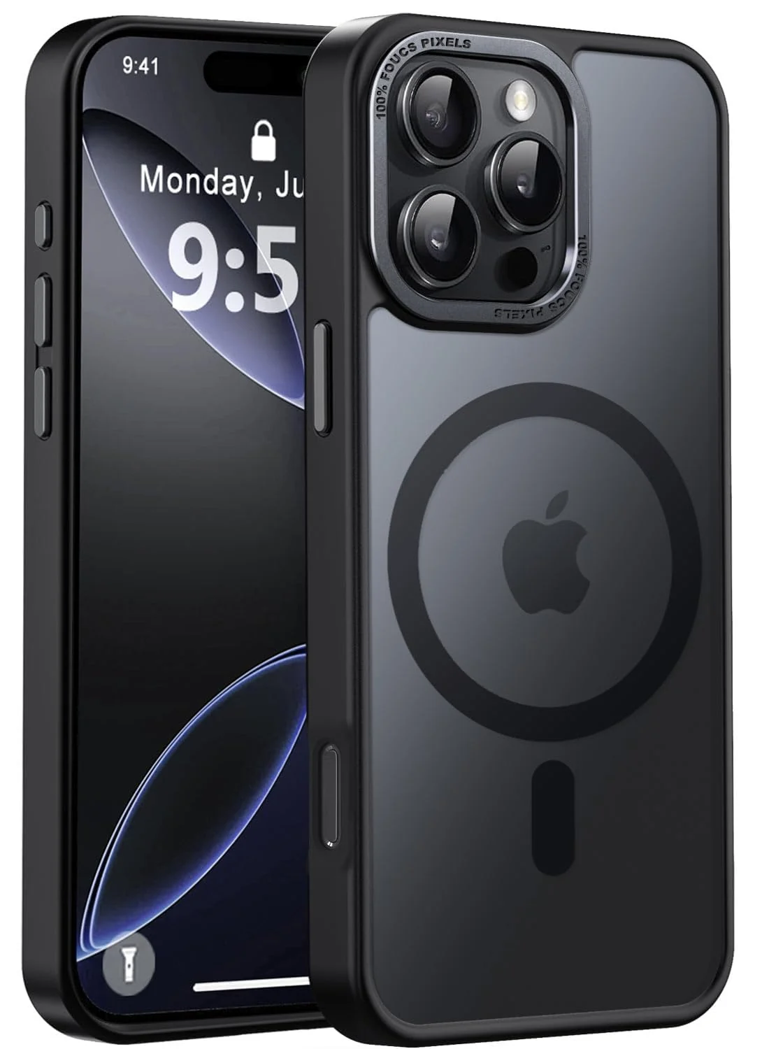 DL3 Mobilak Translucent Matte Case for iPhone 16 Pro 6.3-Inch, Compatible with MagSafe accessories, Supports wireless charging, Built-in magnetic car-mount support - Black