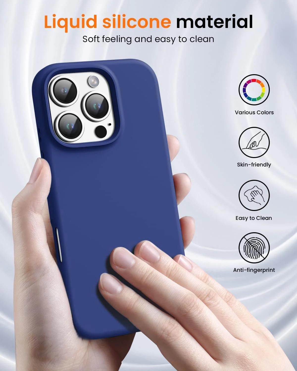 DL3 Mobilak Liquid Silicone Protective Case with Soft Microfiber Lining for iPhone 16 Pro Max - Blue
