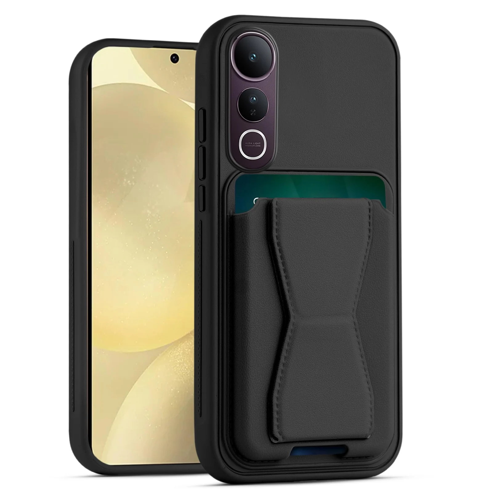 DL3 Mobilak Leather Wallet Case Compatible with Vivo V50 Lite 4G / 5G, Leather Back Cover With TPU Frame, Shockproof Protective Phone Case with Card Holder Stand - Black