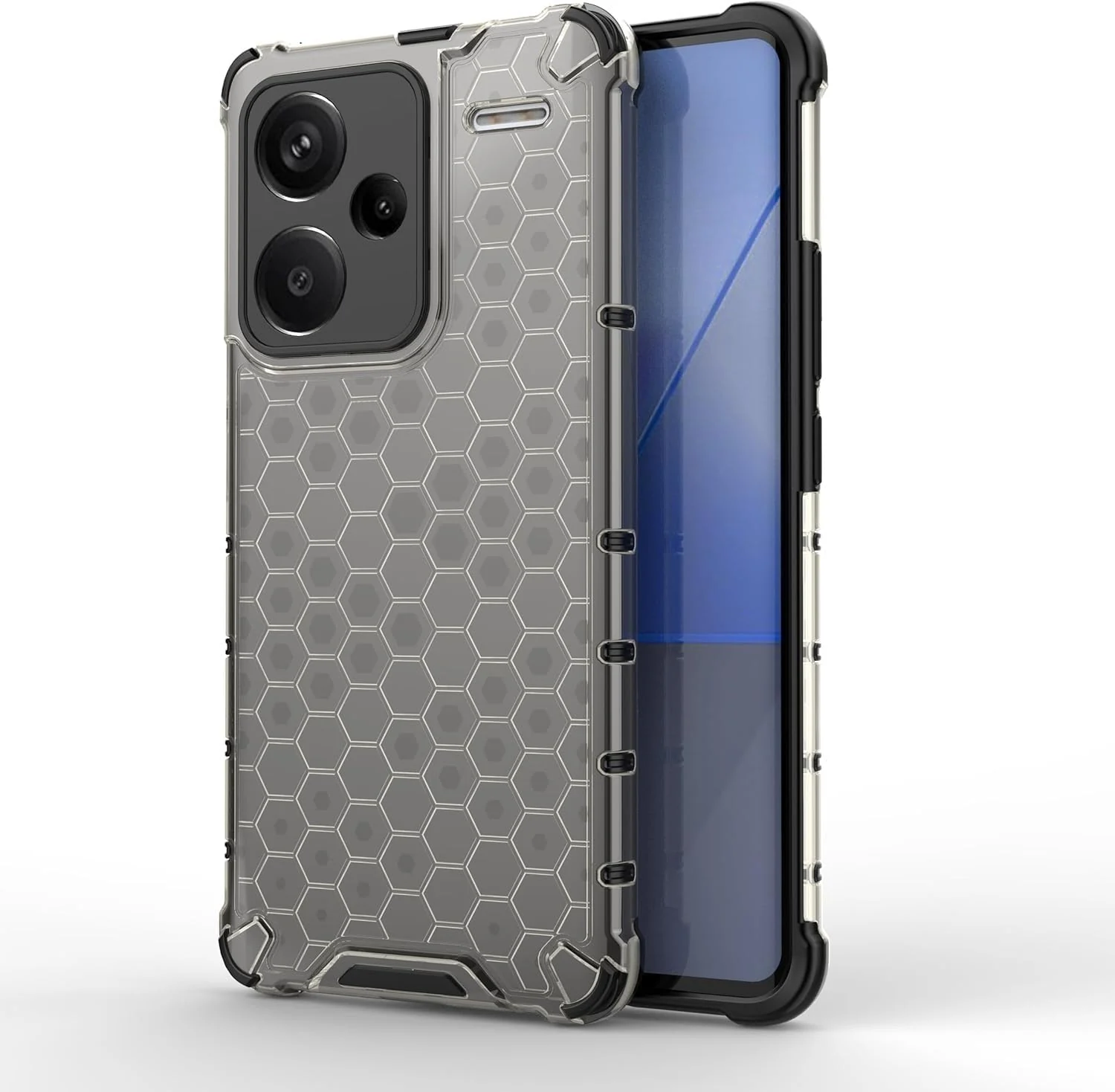 DL3 Mobilak Honeycomb Protective Case for Xiaomi Redmi Note 13 Pro + Plus 5G, Shock-absorbing protection, Transparent design, Slim, lightweight profile - Black