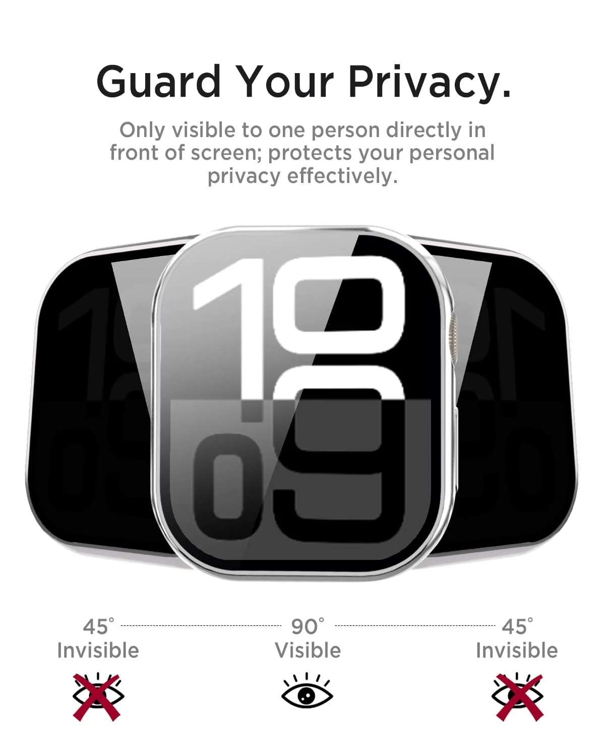 DL3 Mobilak Privacy Case for Apple Watch Series SE/ 4/5/6 44mm Screen Protector, Anti-Spy Tempered Glass Film Apple Watch Cover Hard PC Case Bumper for iWatch 44 mm Series 6/5/4/SE/SE2 - Silver