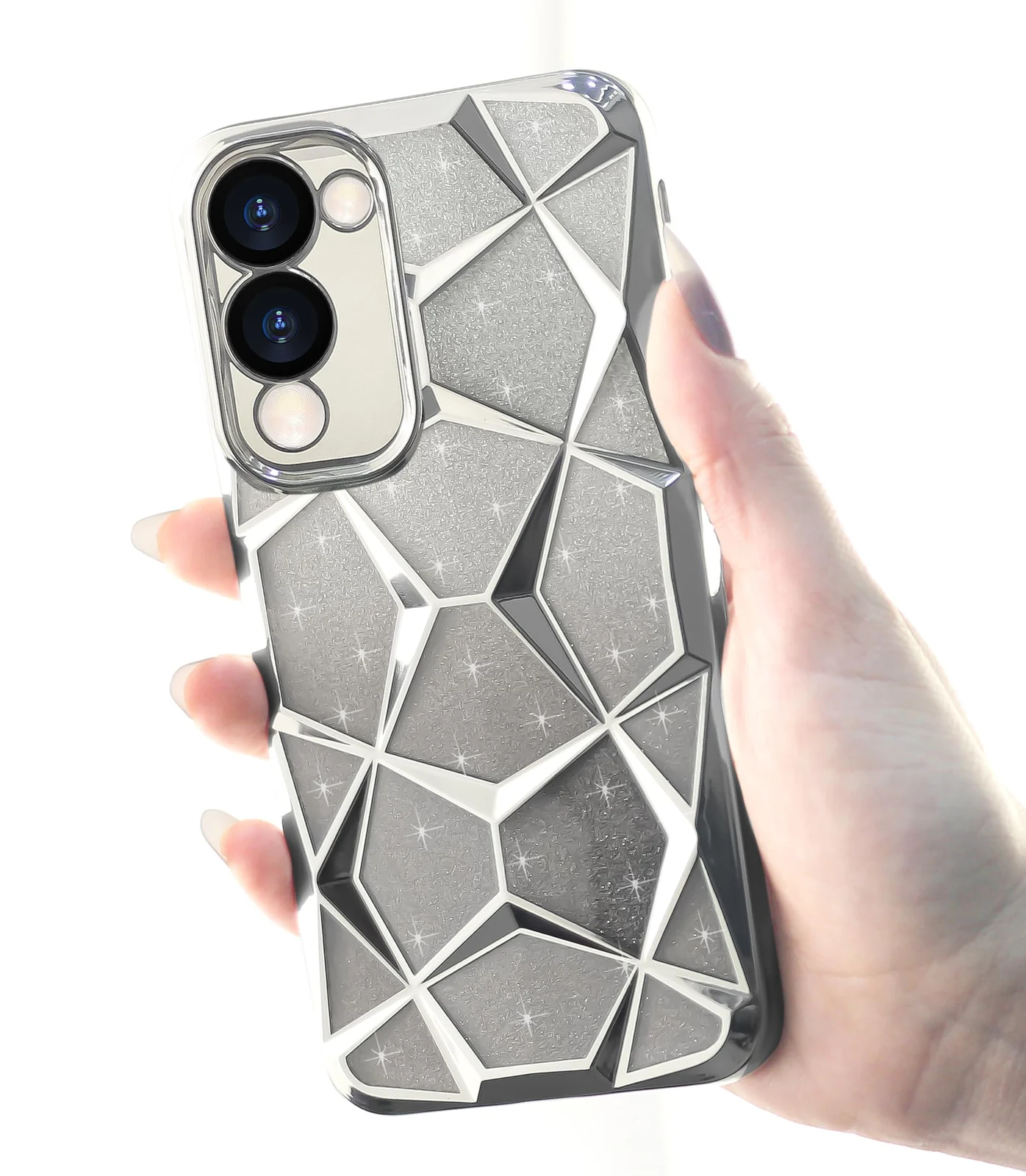 DL3 Mobilak Compatible with Vivo Y04 / Vivo Y29s 5G Case Plating Bling Gradient Glitter Clear Cover Soft TPU Silicone Cute Camera Protection Shockproof Back for Women Girls Case - Silver