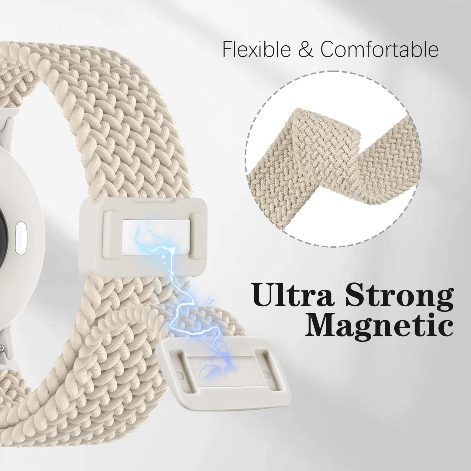 DL3 Mobilak Magnetic Braided Nylon Band Compatible with Xiaomi Redmi Watch 5 Active/Xiaomi Redmi Watch 5 Lite, 22mm Elastic Loop Stretchy Wristband Strap Replacement for Redmi Watch 5 Active/Redmi Watch 5 Lite - Starlight