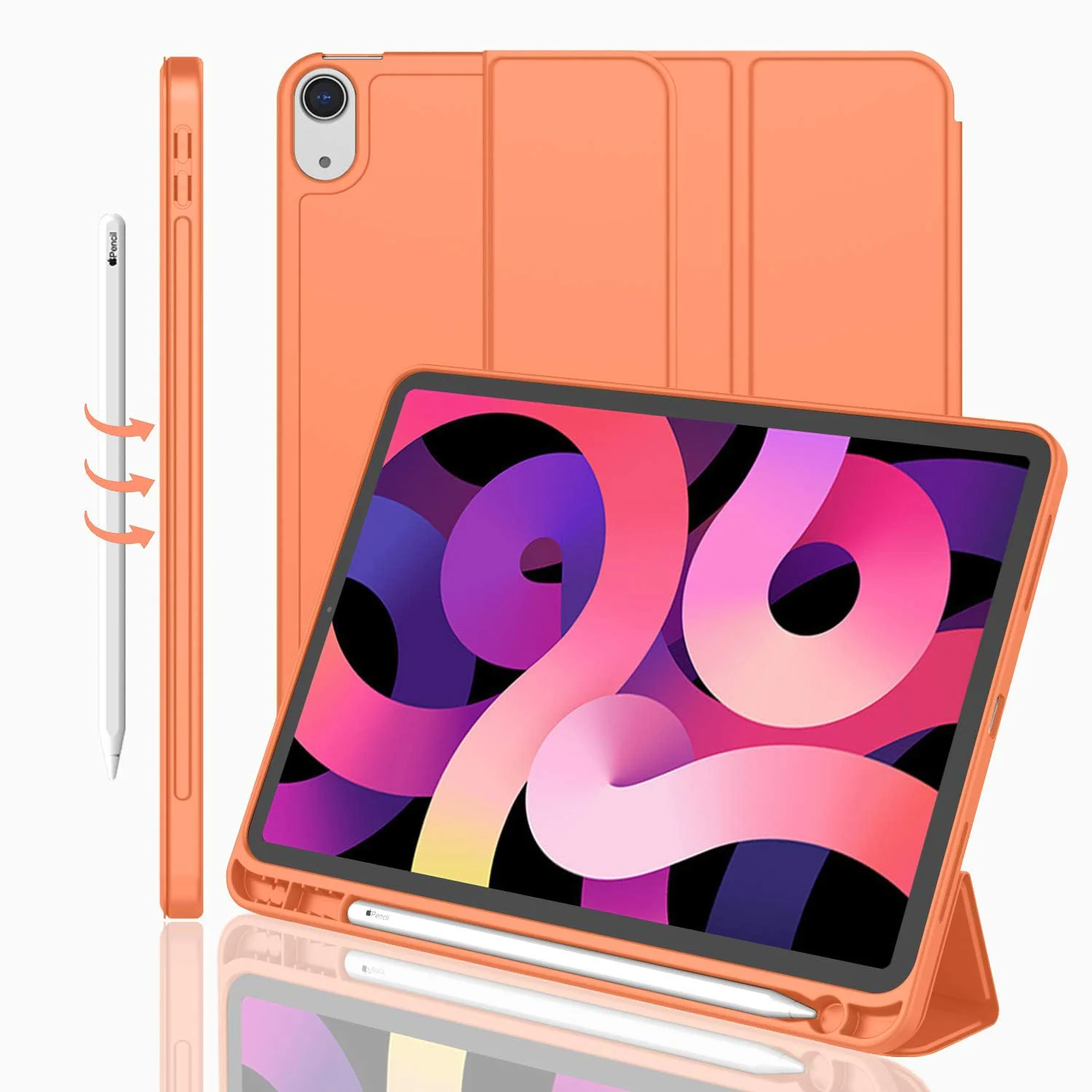 DL3 Mobilak iPad Air 11-Inch M2 (2024), iPad Air 5/4 (2022/2020 5th/4th 10.9-Inch) Case with Pencil Holder Full Body Protection + Apple 2nd Pencil Charging and Auto Wake/Sleep - Orange