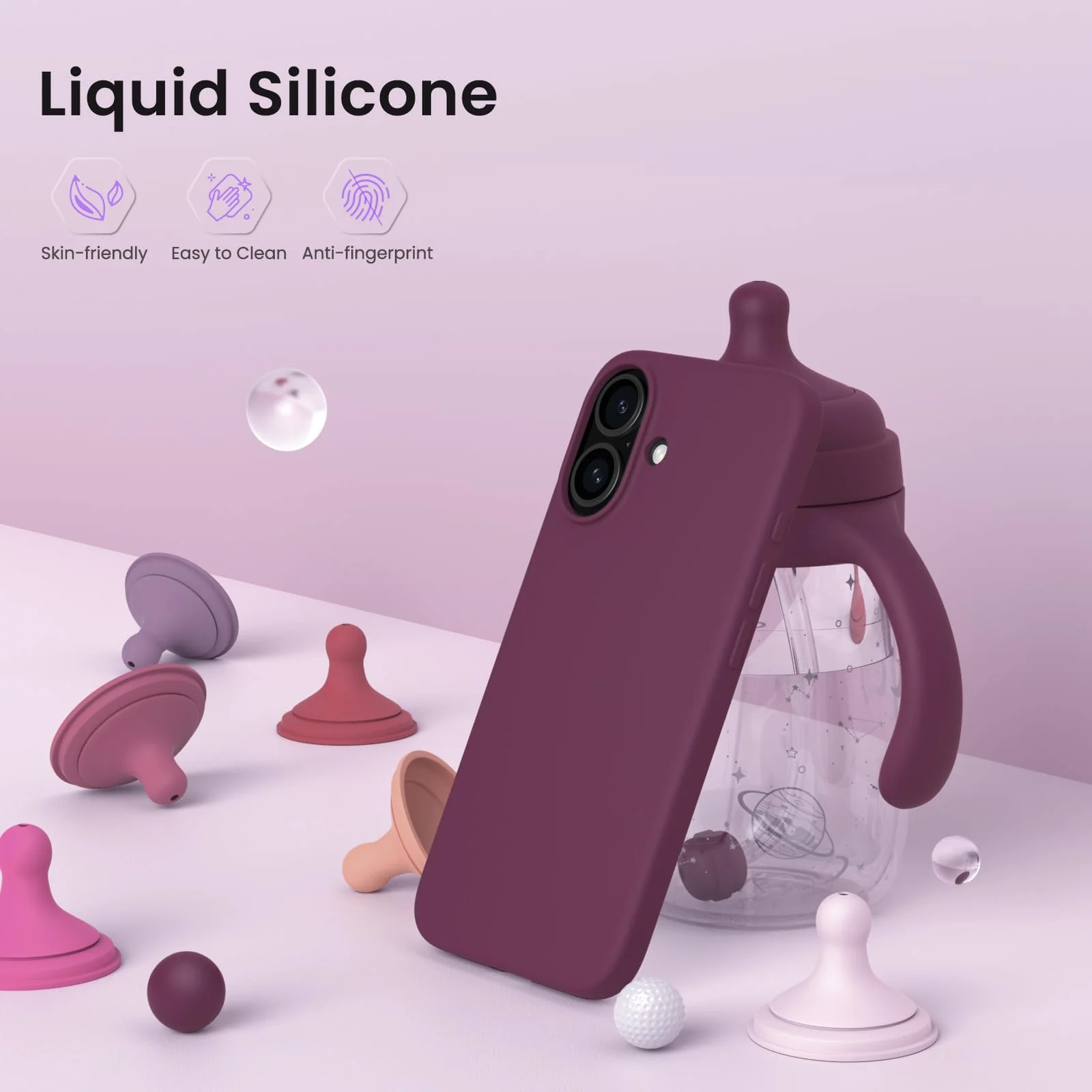 DL3 Mobilak Liquid Silicone Protective Case with Soft Microfiber Lining for iPhone 16 - Wine Red