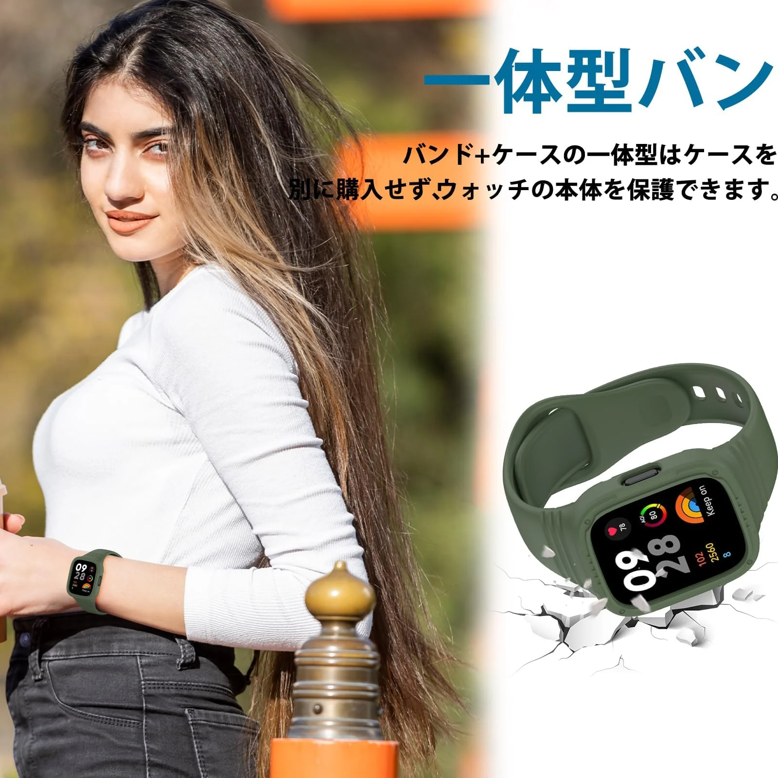 DL3 Mobilak Strap With Cover Compatible with Xiaomi Redmi Watch 3 Lite/Redmi Watch 3 Active, Silicone Sport Band Replacement Watchband with Bumper Case, Adjustable Wristband - Green