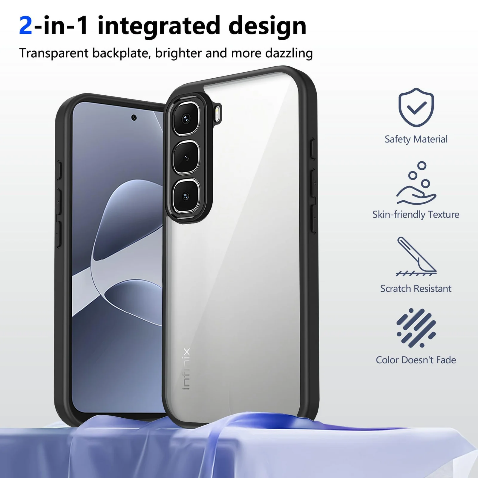DL3 Mobilak Clear PC and TPU Protective Case for Infinix Hot 60 Pro with Camera Protection and Military-Grade Protection - Black