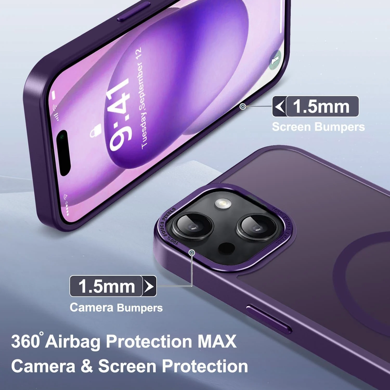 DL3 Mobilak Translucent Matte Case for iPhone 13 / iPhone 14 6.1-Inch, Compatible with MagSafe accessories, Supports wireless charging, Built-in magnetic car-mount support - Purple