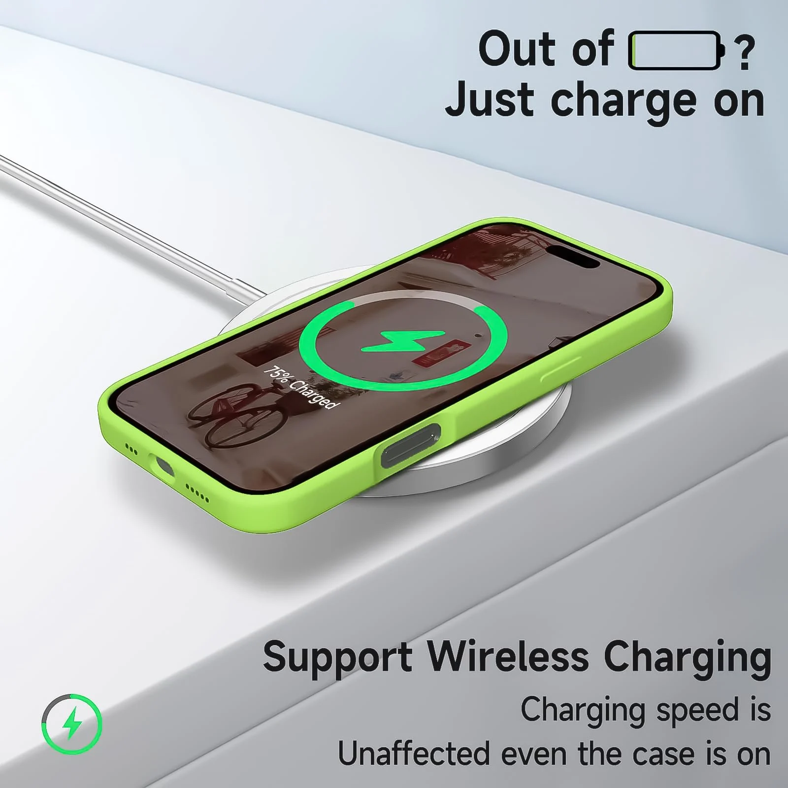 DL3 Mobilak Liquid Silicone Case for iPhone 16 + Plus 6.7-Inch, Supports wireless charging, Shock-absorbing protection, Scratch-resistant surface - Neon Green