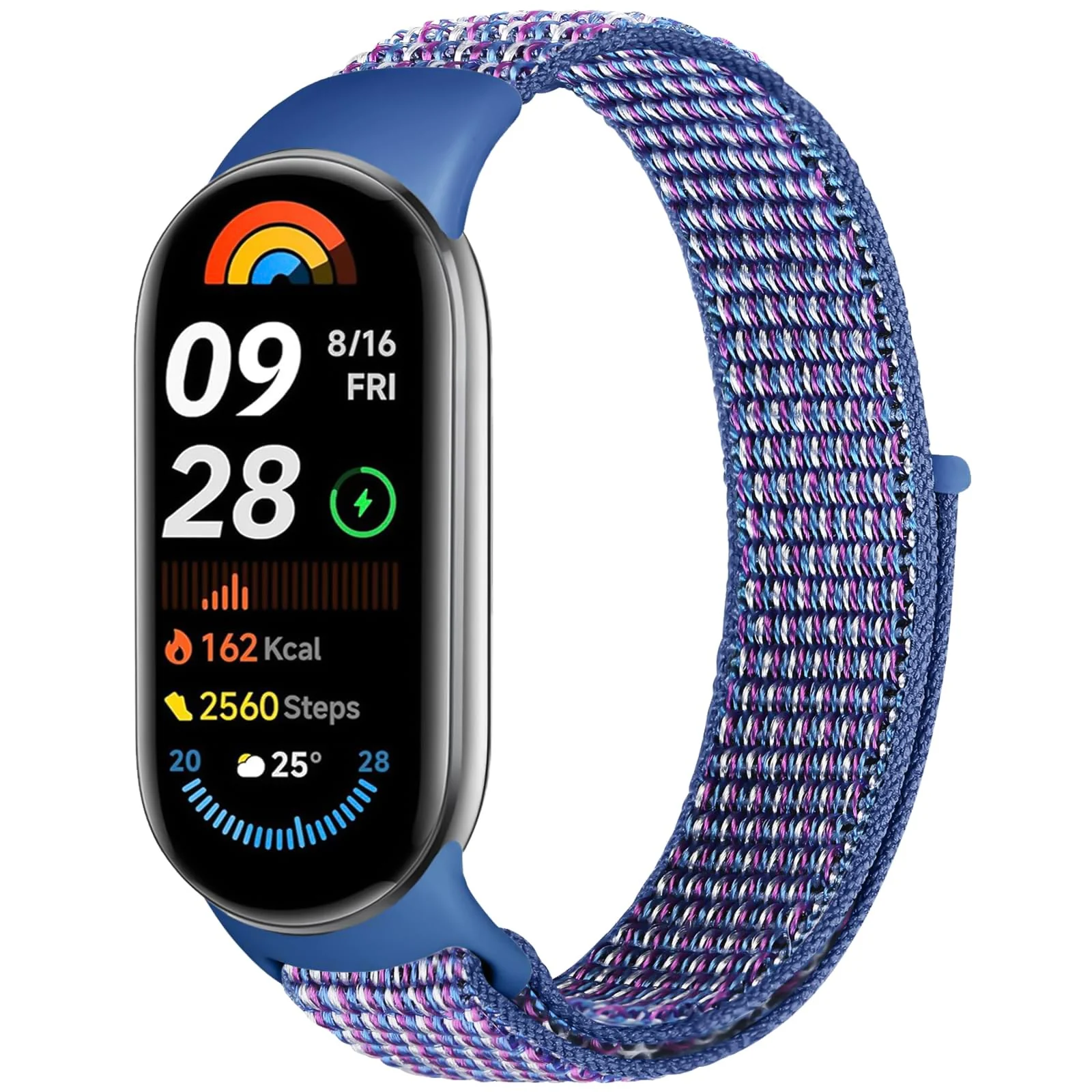 DL3 Mobilak Nylon Sport Band Compatible with Xiaomi Mi Band 10/9/8 for Women Men, Soft Adjustable Breathable Sport Loop Watch Strap Replacement Wristband for Xiaomi Smart Band 8/9/10 - Light Indigo