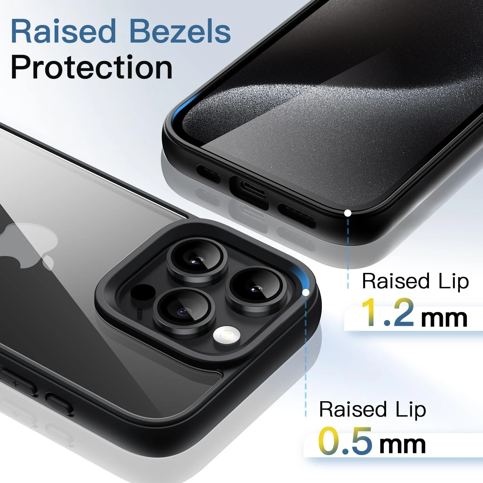 DL3 Mobilak Clear TPU Case for iPhone 15 Pro Max 6.7-Inch, Supports wireless charging, Shock-absorbing protection, Anti-fingerprint finish - Black