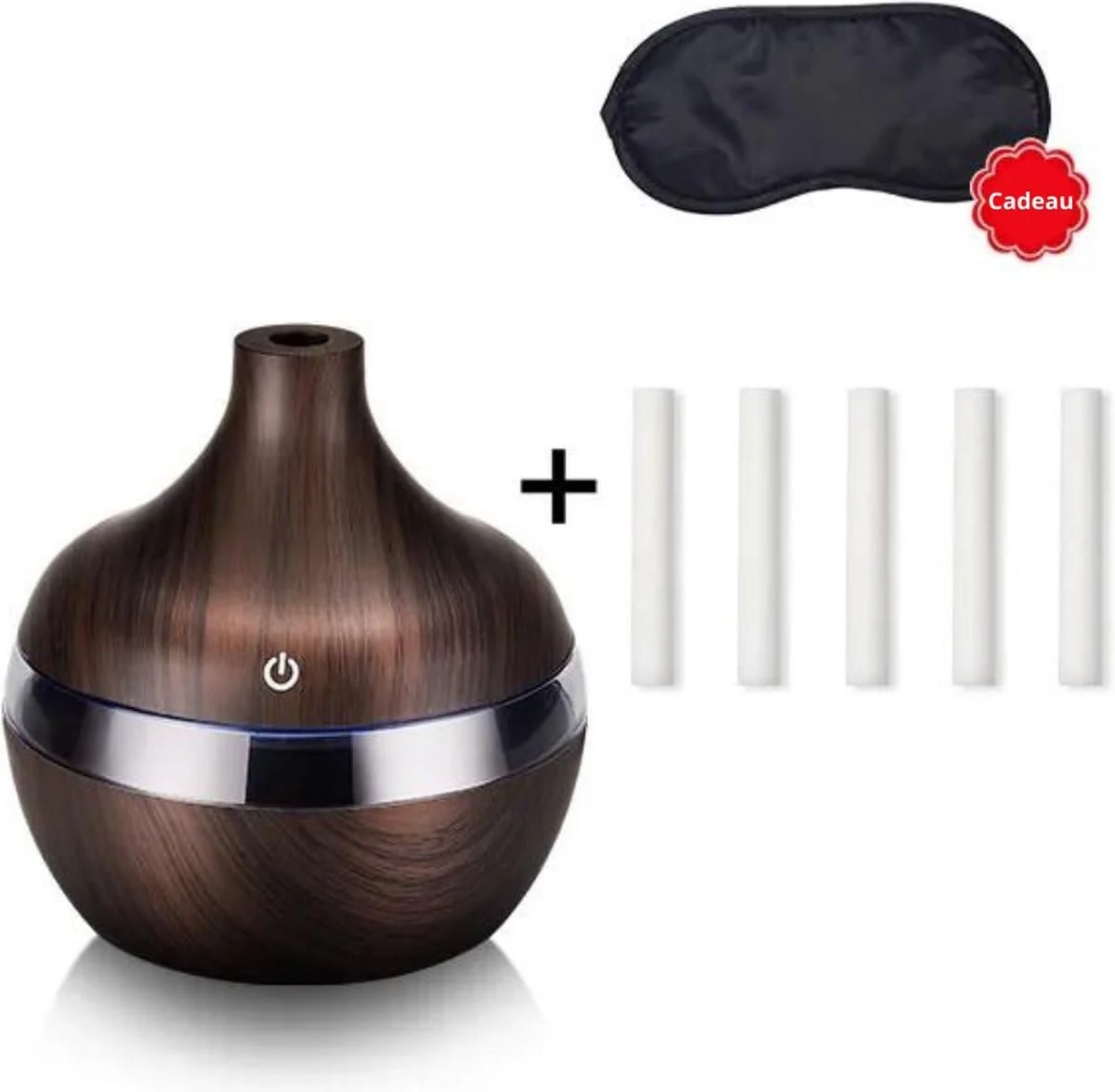 Mobigon Wood Cool Mist Ultrasonic Humidifier for Room Moisture, Aroma Diffuser for Home, 300ml Essential Oil Diffuser with 7 Colorful Night Light, Auto Shut-Off, Home, Office, car - D. Dark Brown