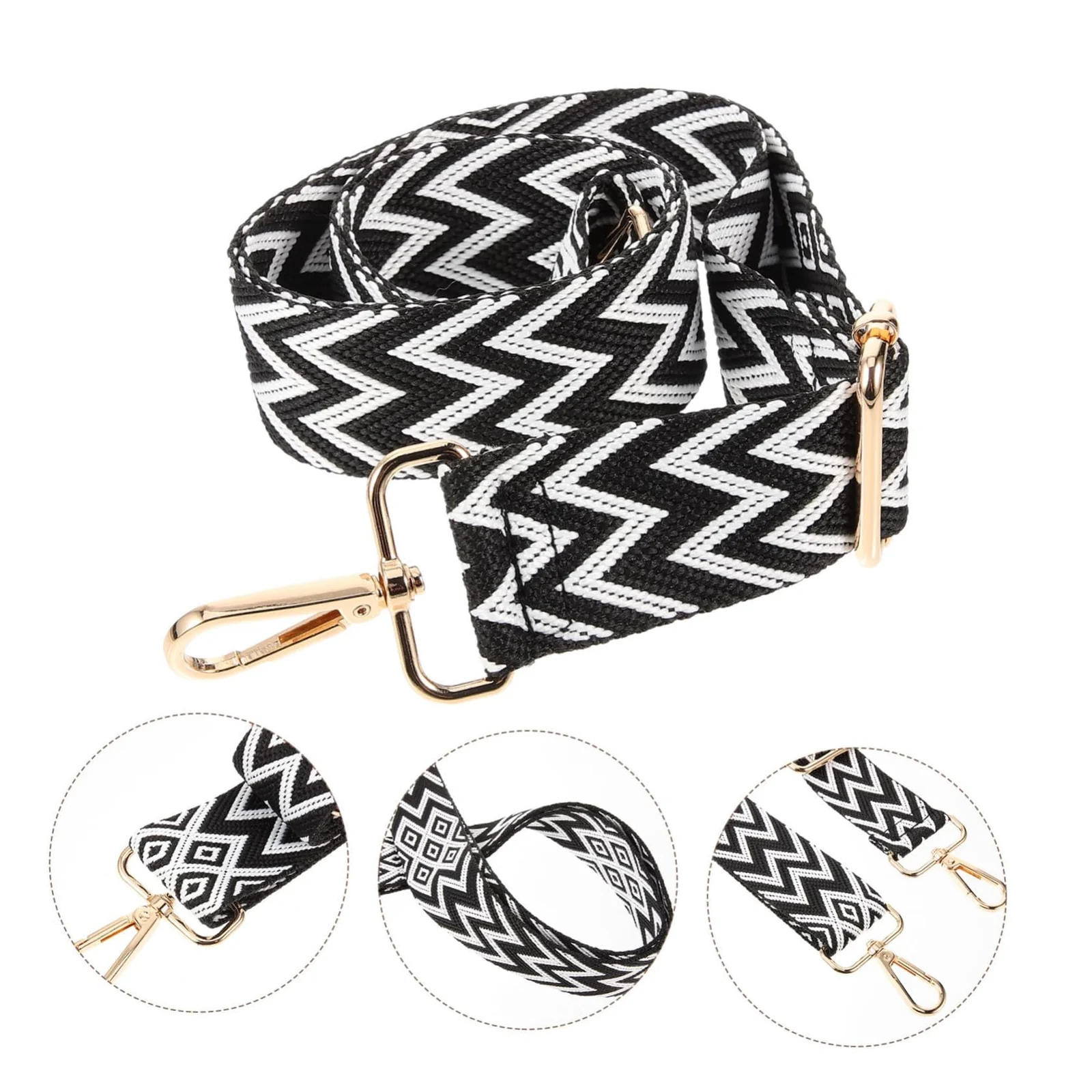 DL3 Mobilak Adjustable Wide Crossbody Bag Strap for Women, Replacement Shoulder Strap for Handbags, Totes & Purses with Elegant Embroidered Pattern and Metal Hooks - Blanco