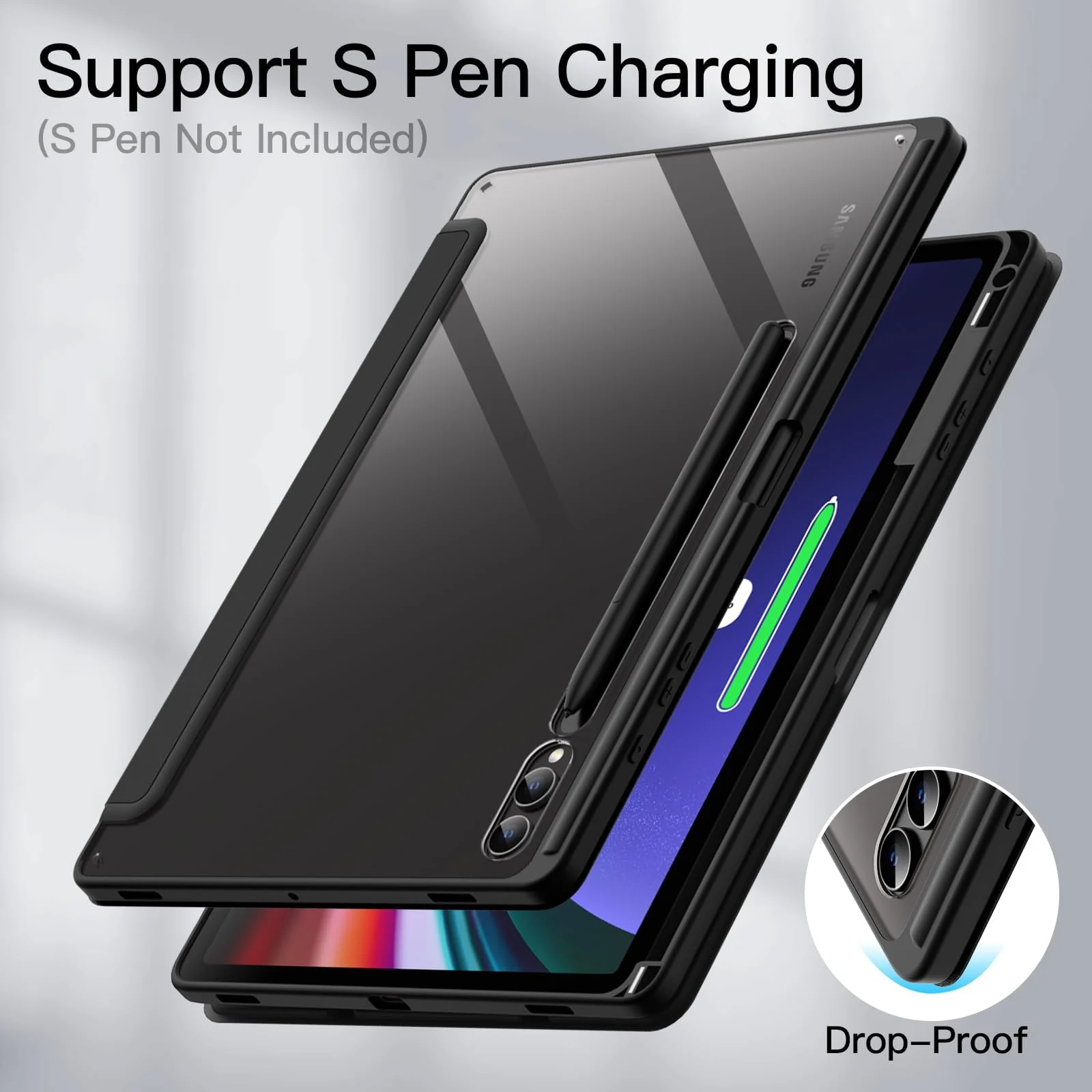 DL3 Mobilak Hybrid Slim Case for Samsung Galaxy Tab S8 Plus 2022/S7 FE 2021/S7 Plus 2020 12.4 Inch with S Pen Holder, Shockproof Cover with Clear Transparent Back Shell, Auto Wake/Sleep - Black