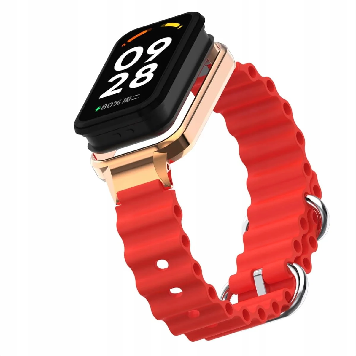 DL3 Mobilak Ocean Strap Compatible with Xiaomi Redmi Band 2/Smart Band 8 Active, Adjustable Silicone Band with Metal Buckle and Frame for Women and Men - Red