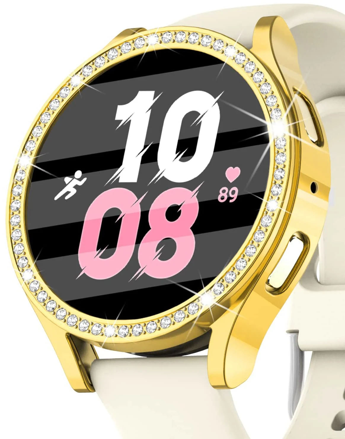 DL3 Mobilak Bumper Diamond Case Compatible with Samsung Galaxy Watch 5 44MM / Galaxy Watch 4 44mm, Bling Crystal Diamonds PC Plastic Protector Case Cover Frame For Galaxy Watch 4/5 44 MM