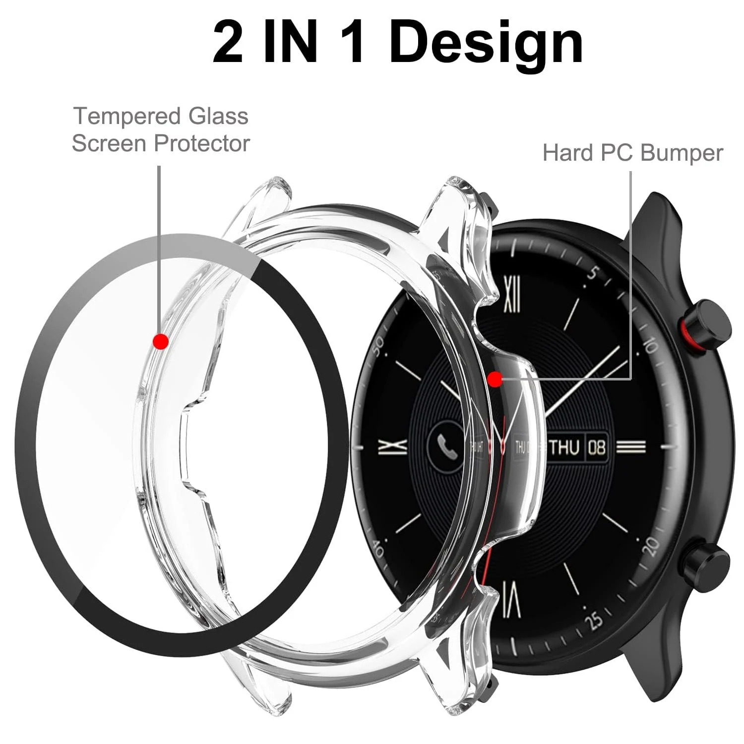 DL3 Mobilak Protective Case Compatible with Amazfit GTR 2 / GTR 2e 9H Hardness PC Case Bumper Full Slim Protective Cover with Tempered Glass For Amazfit GTR2 / GTR 2e - Clear