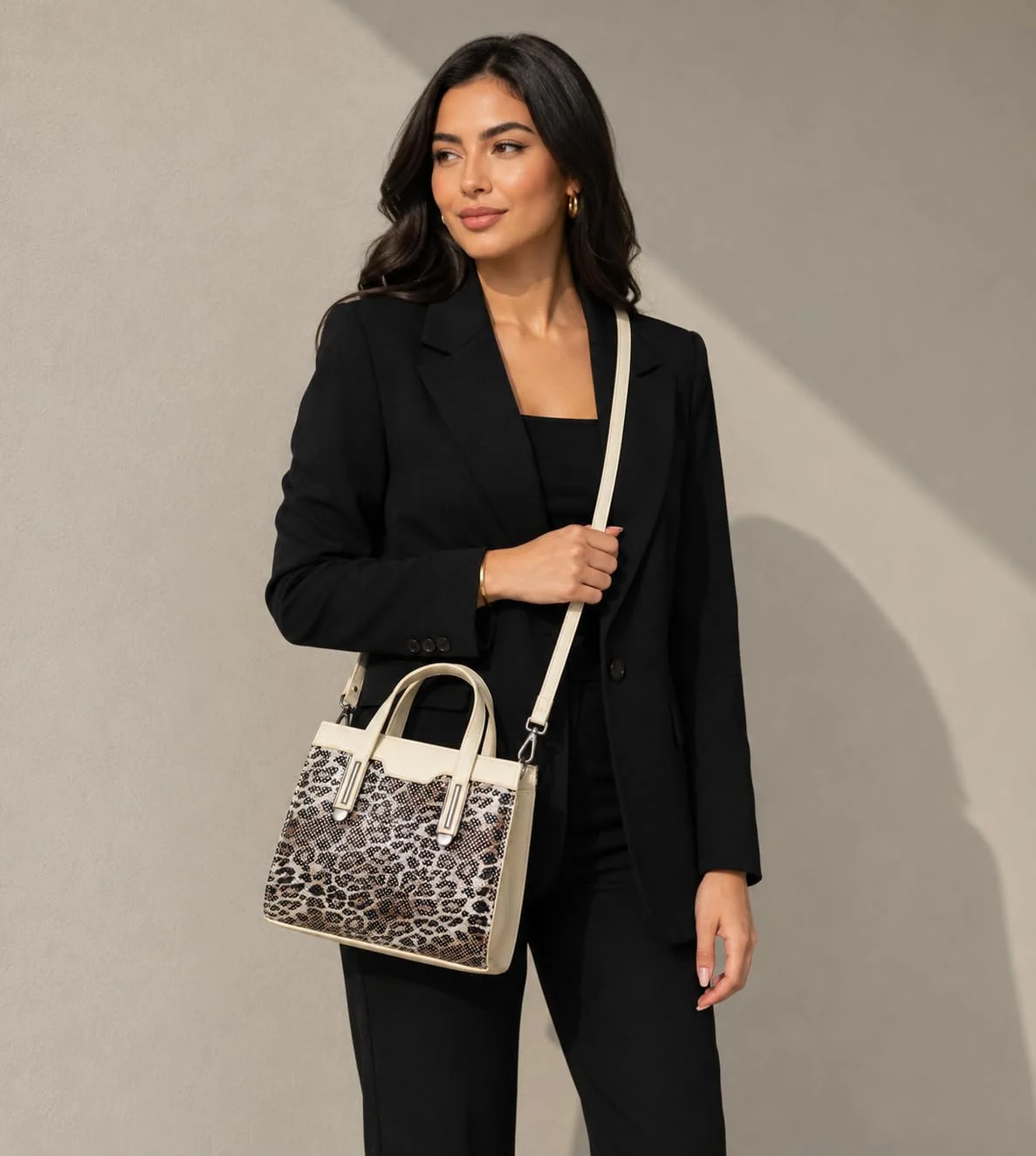 Mobigon Elegant Women’s Handbag with Shoulder Strap, Textured Leather Baguette Purse with Gold Clasp, Magnetic Snap & Zipper Compartments, Structured Top Handle Bag for Work & Daily Use - Tiger 4