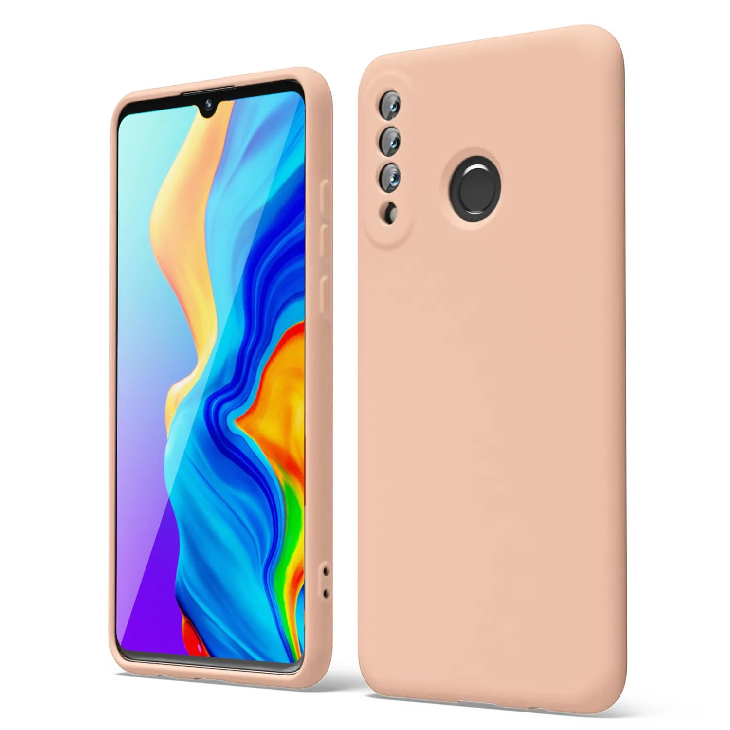 DL3 Mobilak Huawei P30 Lite/Nova 4E Case, Soft Flexible Silicone Gel Rubber Bumper Cover, Full Body Shockproof Protective Phone Case - Light Orange