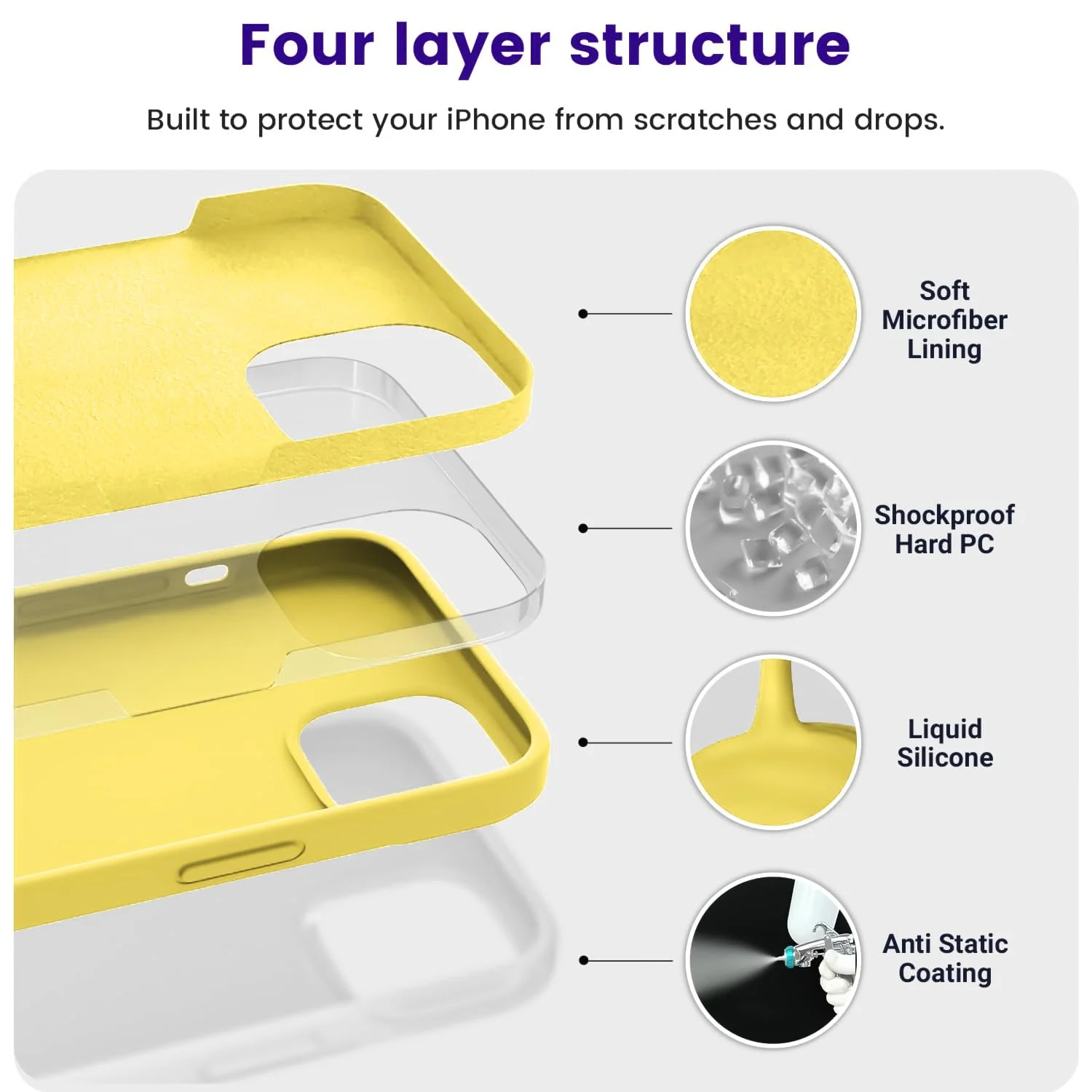 DL3 Mobilak Liquid Silicone Protective Case for iPhone 13 / iPhone 14 with Camera Protection and Microfiber Lining - Light Yellow