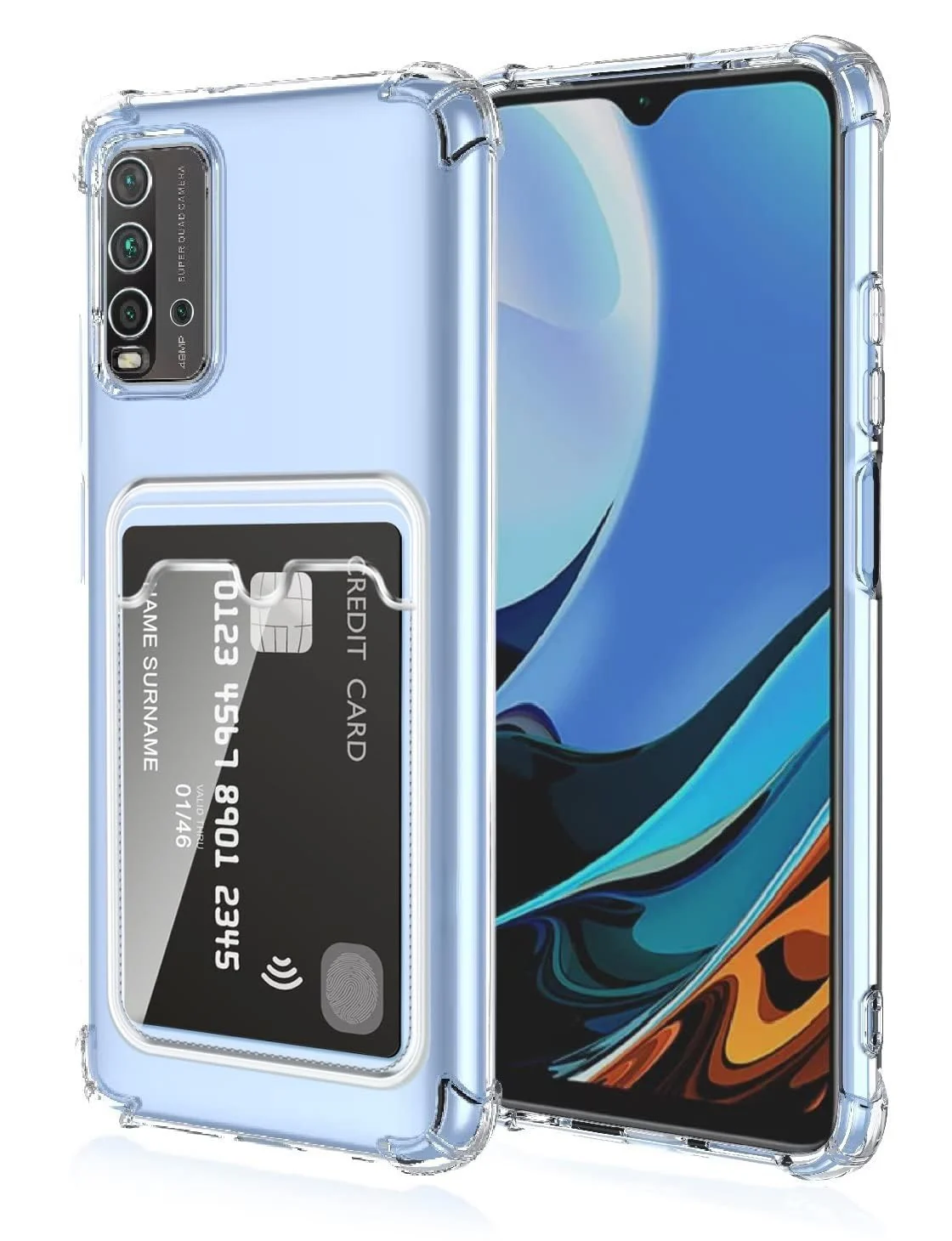 DL3 Mobilak Xiaomi Redmi 9T Case Clear Card Holder Back Wallet Crystal Transparent Soft TPU Shockproof Bumper Corner Drop Protection Phone Case Cover With Camera Lens Protection - Transparent