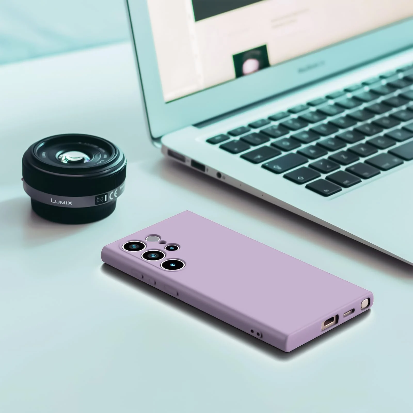 DL3 Mobilak Liquid Silicone Protective Case for Samsung Galaxy S23 Ultra with Camera Protection and Microfiber Lining - Lavender