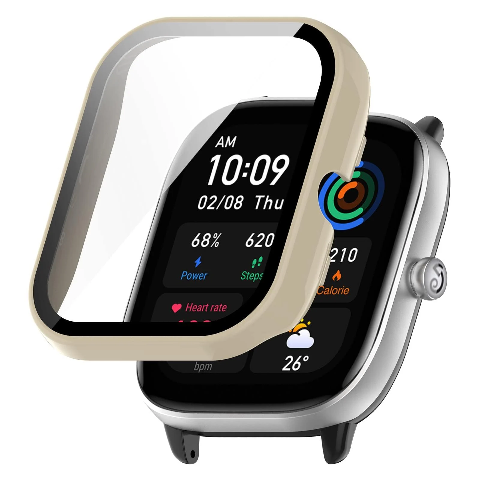 DL3 Mobilak Protective Case Compatible with Amazfit GTS 2 Mini 9H Hardness PC Case Bumper Full Slim Protective Cover with Tempered Glass For Amazfit GTS2 Mini - Ivory White