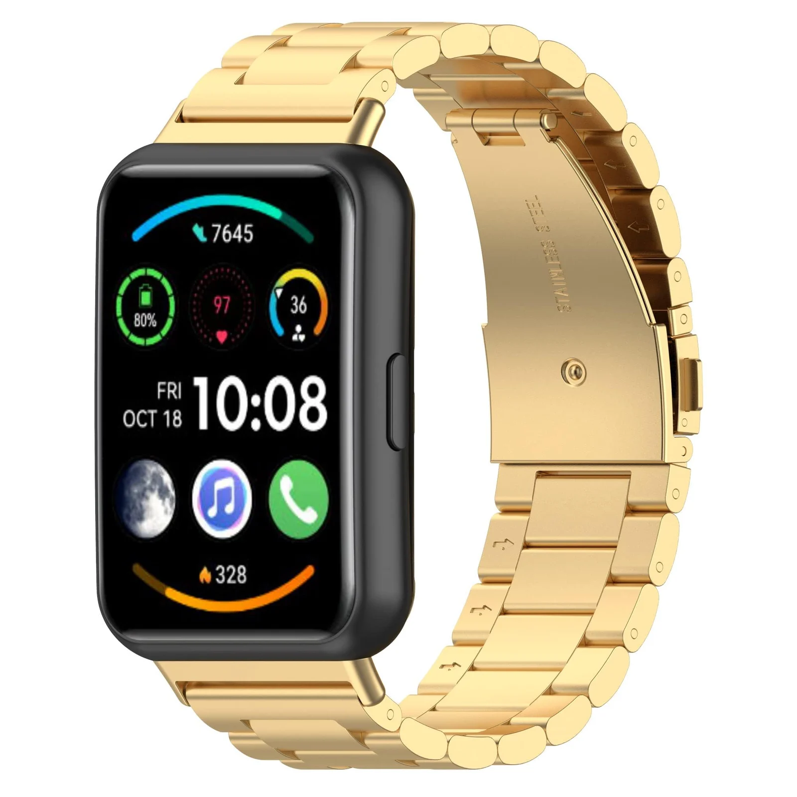 DL3 Mobilak Straps Compatible with Huawei Watch Fit, Replacement Metal Stainless Steel Wristband Business Band for Men and Women - Gold