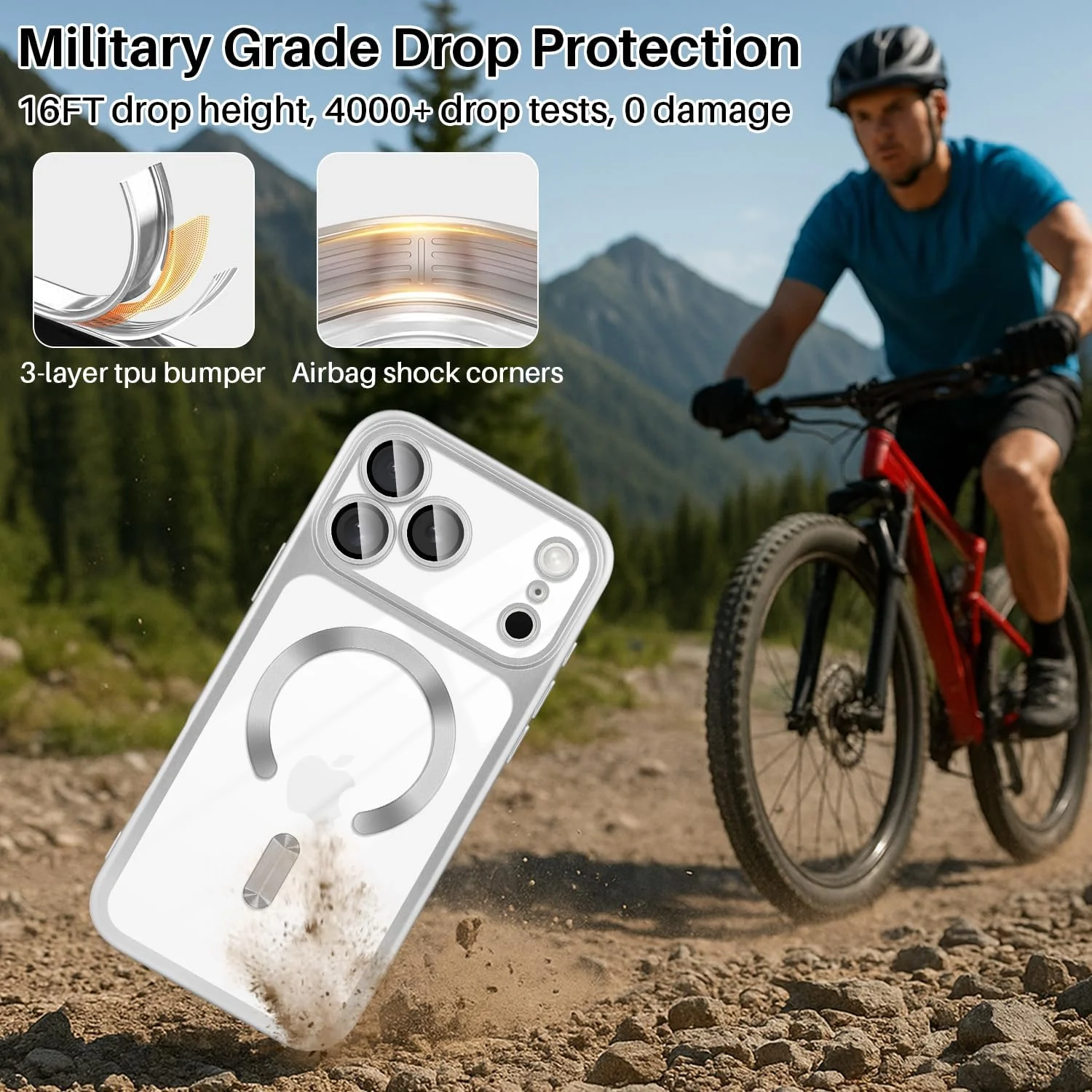 DL3 Mobilak For iPhone 17 Pro Magnetic Case, Compatible with MagSafe, Built-in Camera Lens Protector, Luxury Plating Soft TPU Clear Shockproof Slim Thin Cover - Silver Matte