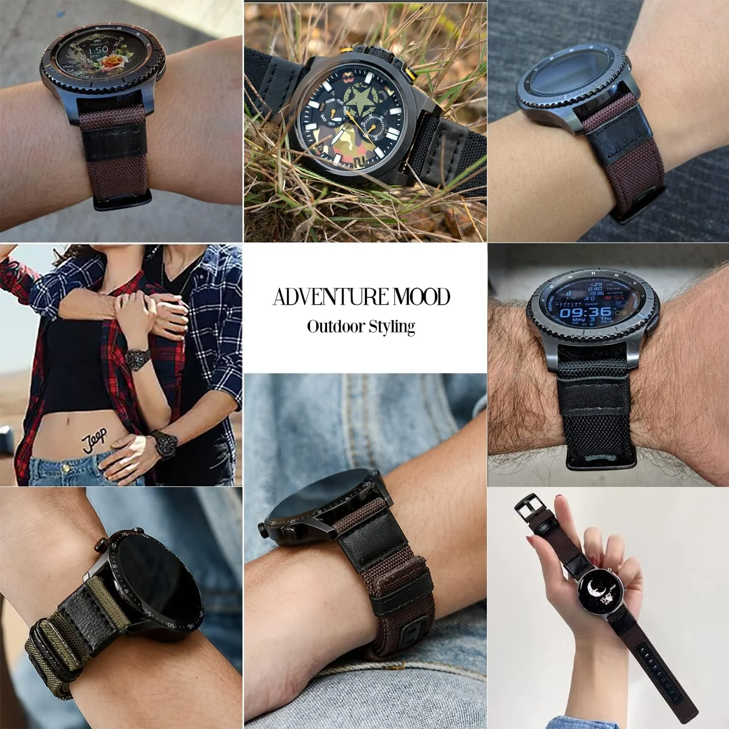 DL3 Mobilak Nylon Sports Bands With Leather 20MM Strap for Samsung Gear Sport, Watch 6, 4, 5, 5 Pro, S2 Classic, Active 2 40mm 44mm, Amazfit GTS 3, 4, 4 Mini, Bip 3 Pro, GTS2, Bp U - Brown